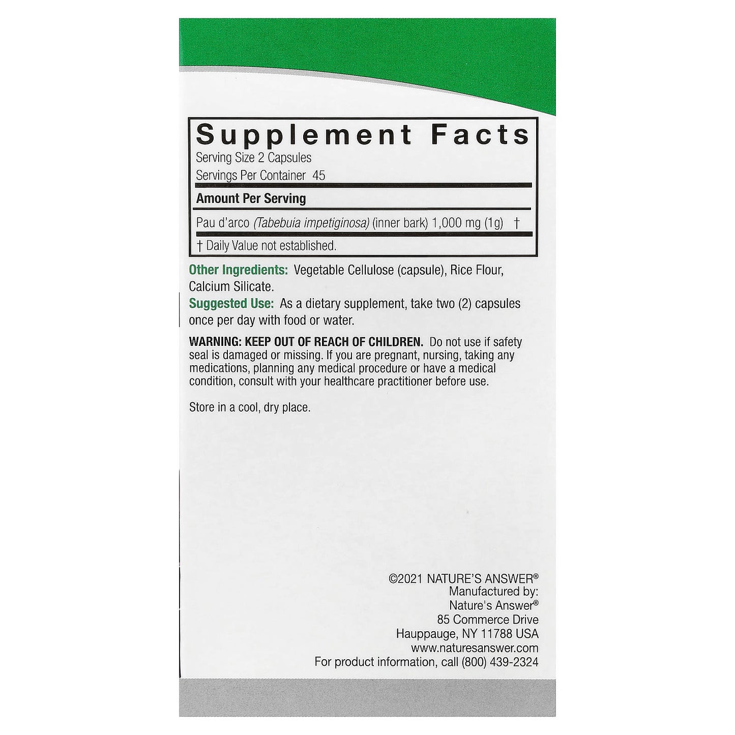 Nature's Answer, Pau D'Arco, 90 Vegetarian Capsules (500 mg per Capsule) - Image 2