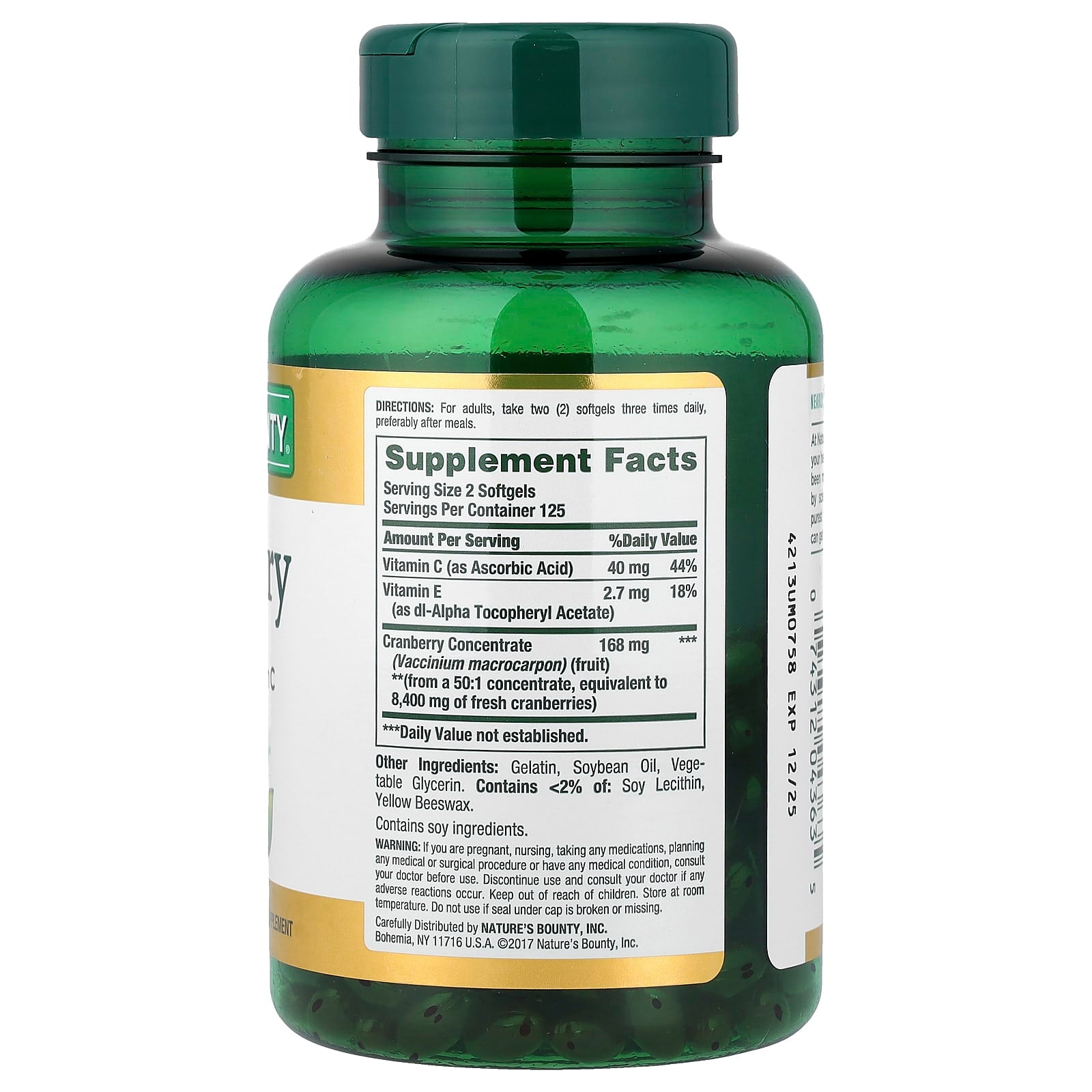 Nature's Bounty, Cranberry with Vitamin C, 250 Rapid Release Softgels - Image 2
