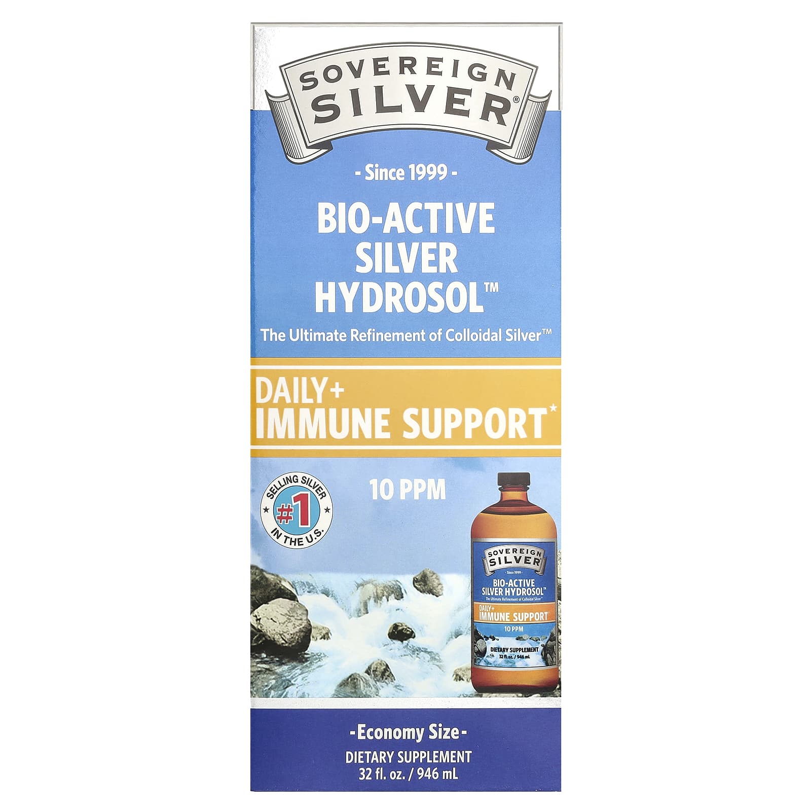 Sovereign Silver, Bio-Active Silver Hydrosol™, 10 PPM, 32 fl oz (946 ml) - Image 1