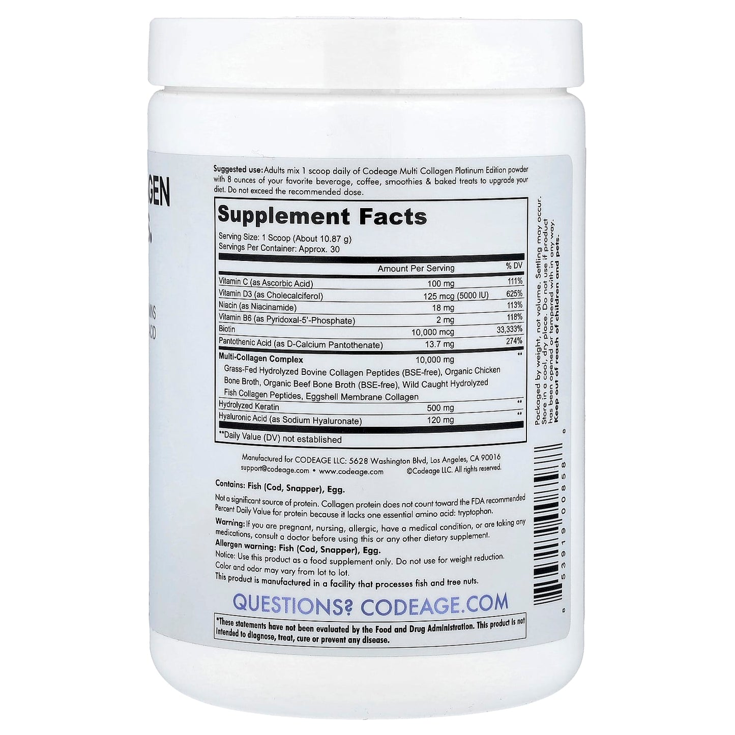 Codeage Multi Collagen Peptides Powder, Platinum, Unflavored, 11.5 oz - Image 2