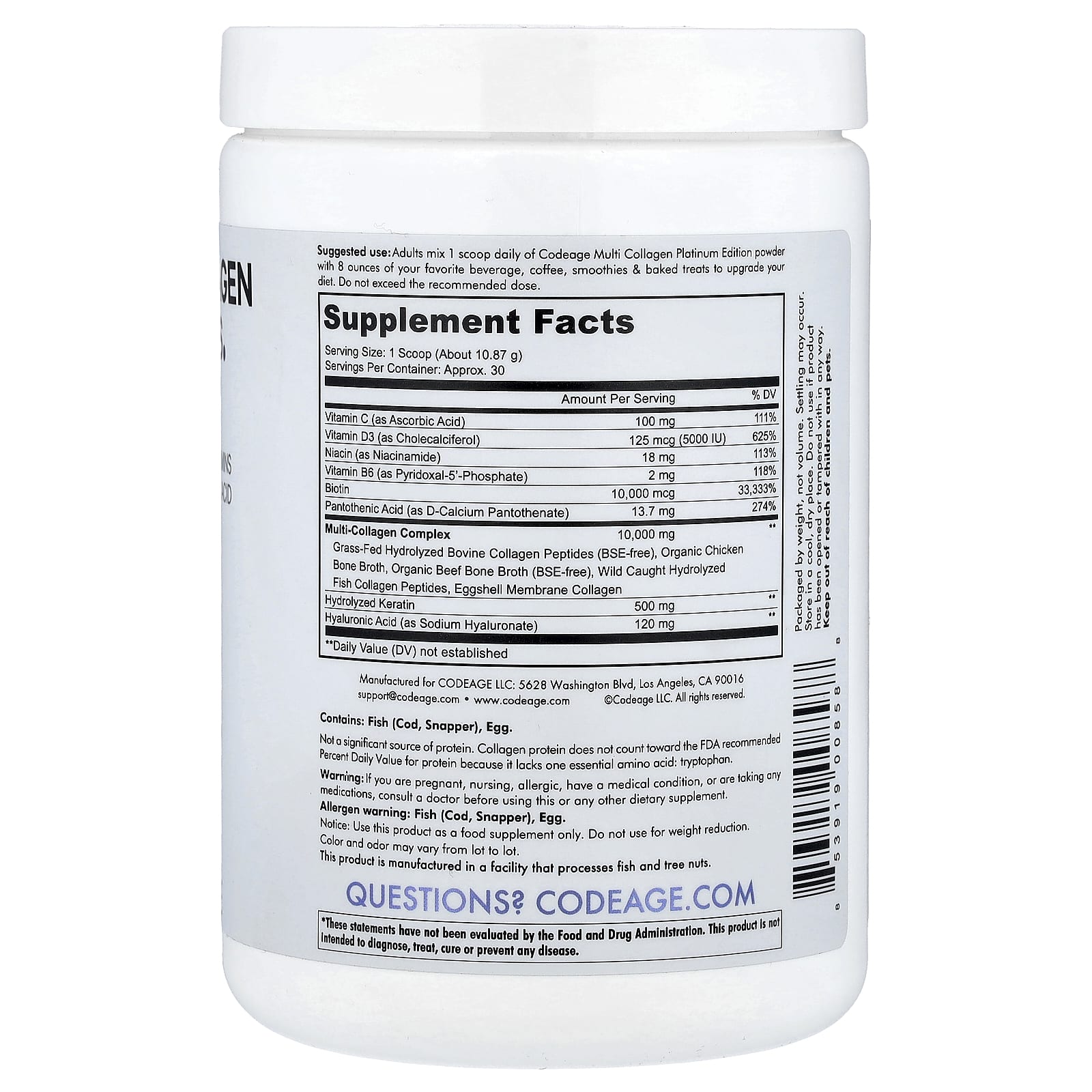Codeage Multi Collagen Peptides Powder, Platinum, Unflavored, 11.5 oz - Image 2