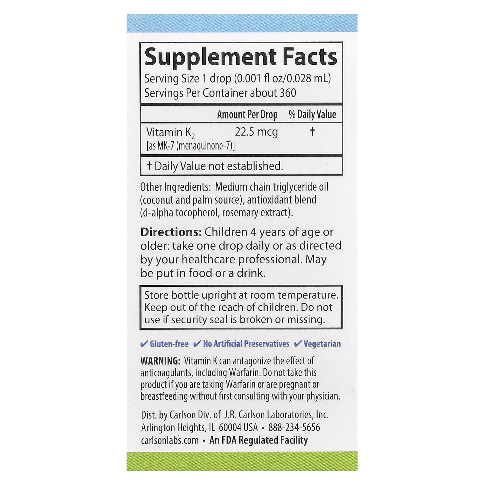 Carlson, Kid's Super Daily® K2, 22.5 mcg, 0.34 fl oz (10.16 ml)