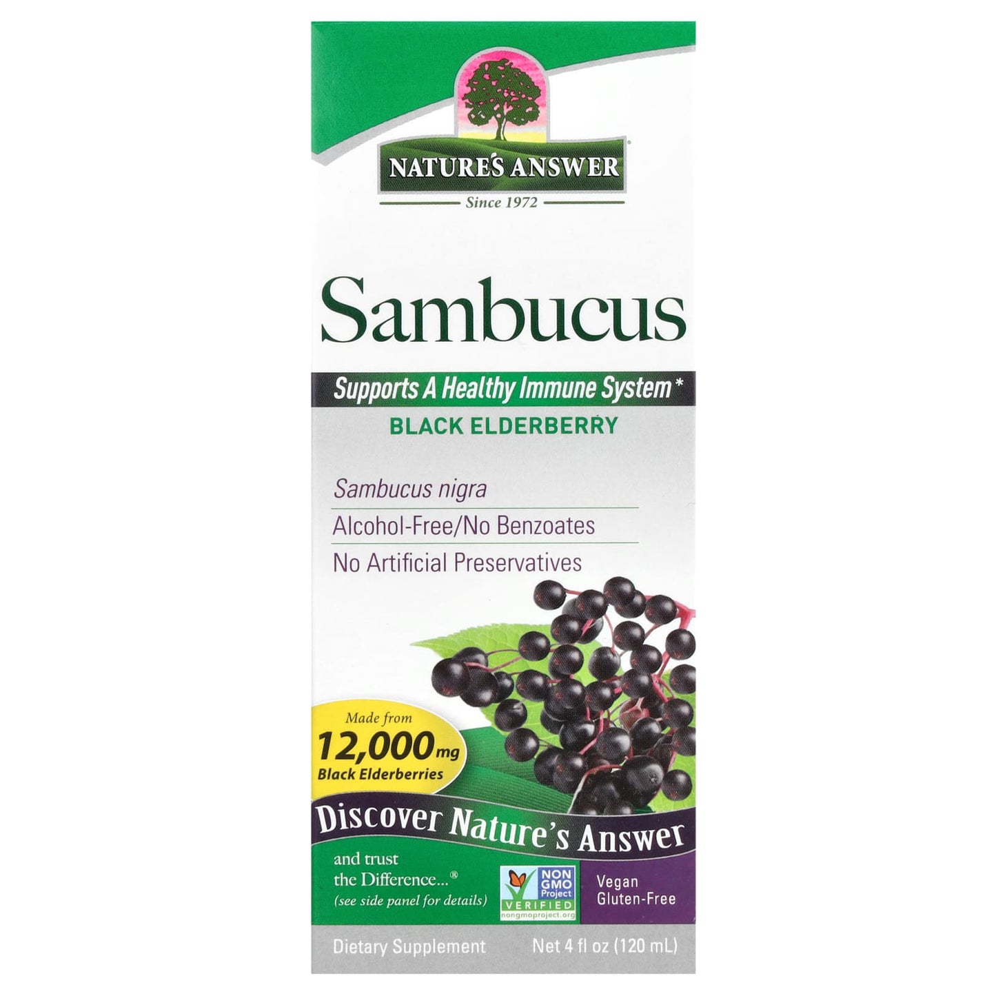 Nature's Answer, Sambucus, Black Elderberry, Alcohol-Free, 2,500 mg, 4 fl oz (120 ml) - Image 1