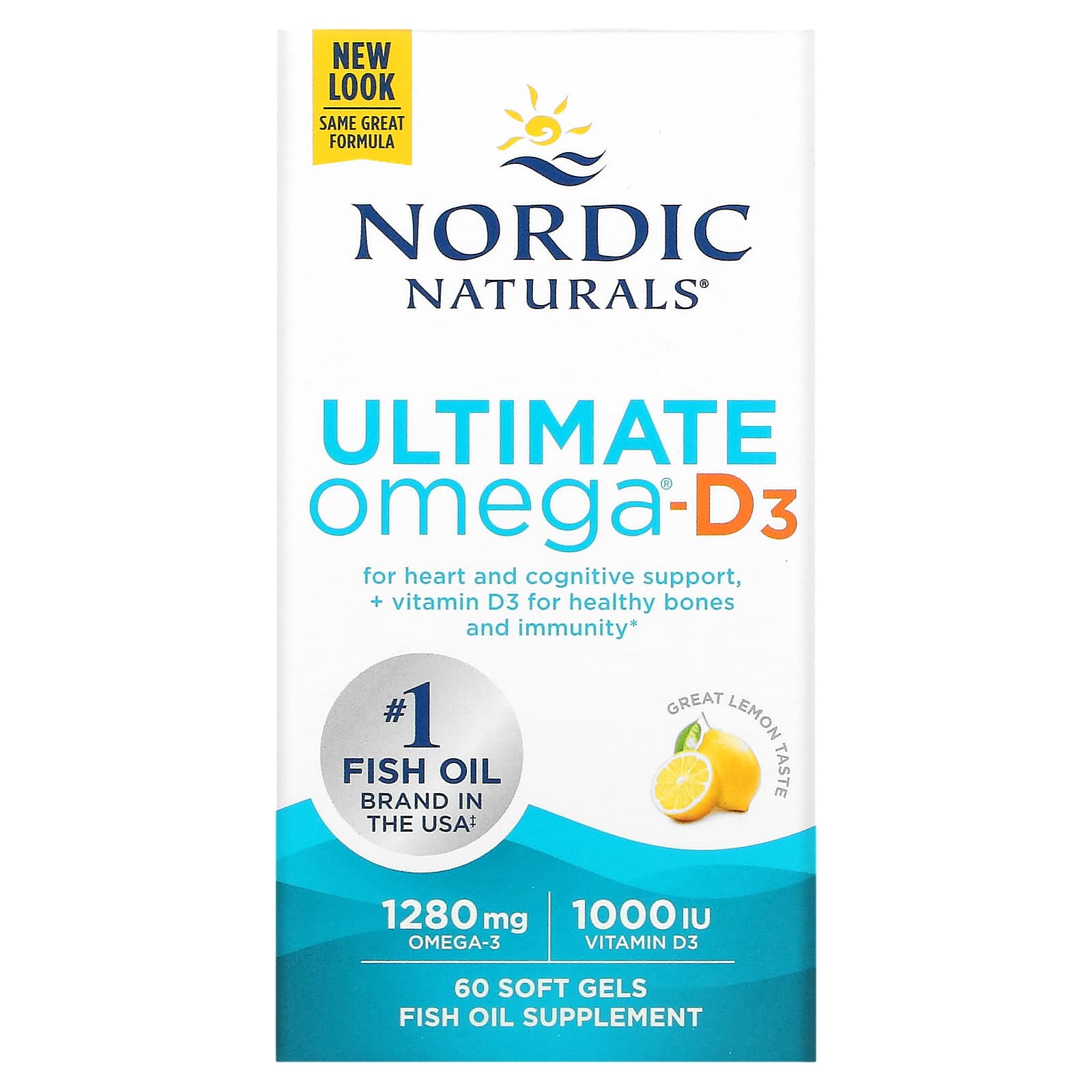 Nordic Naturals, Ultimate Omega-D3, Lemon, 60 Soft Gels - Image 1