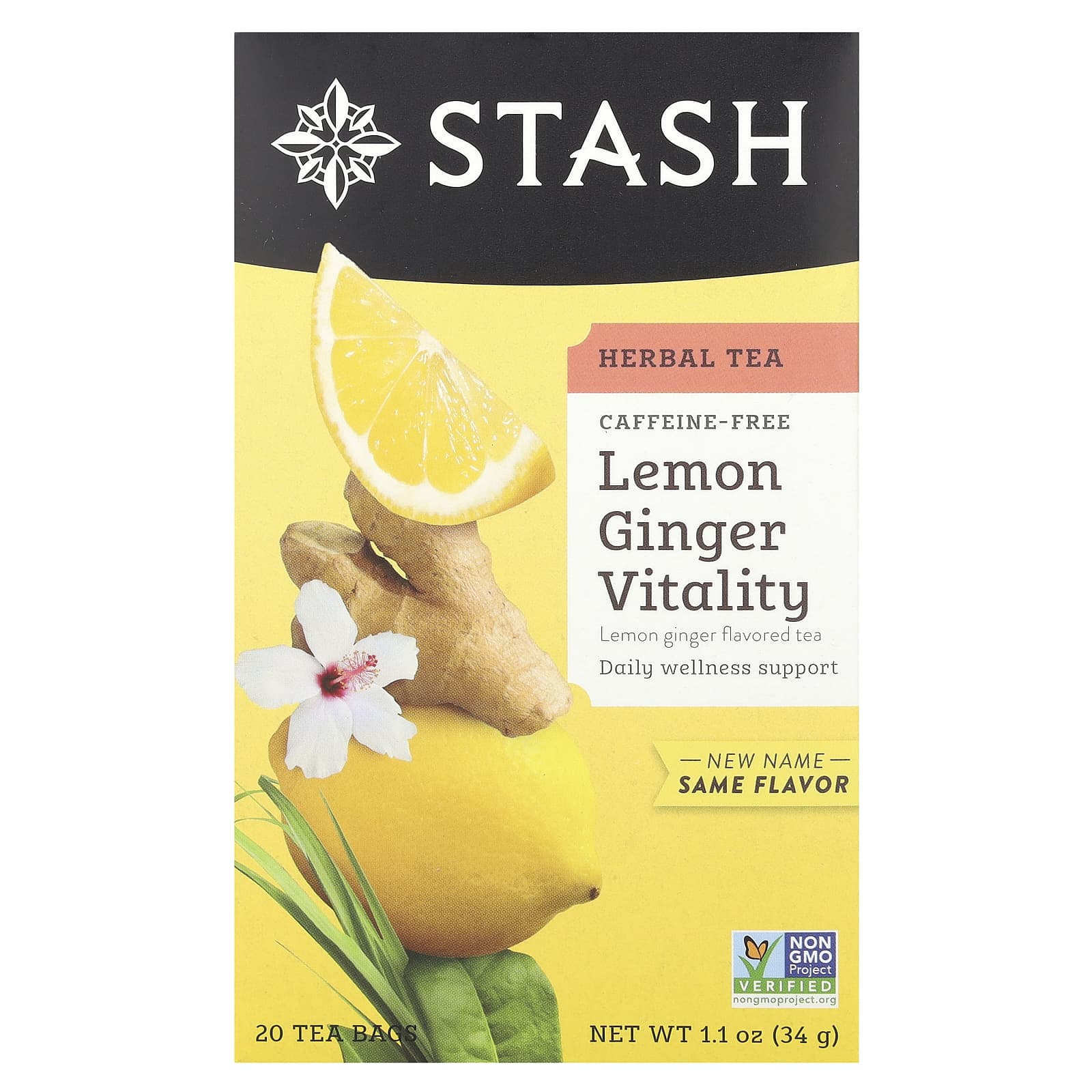 Stash Tea, Herbal Tea, Lemon Ginger Vitality, Caffeine-Free, 20 Tea Bags, 1.1 oz (34 g) - Image 1