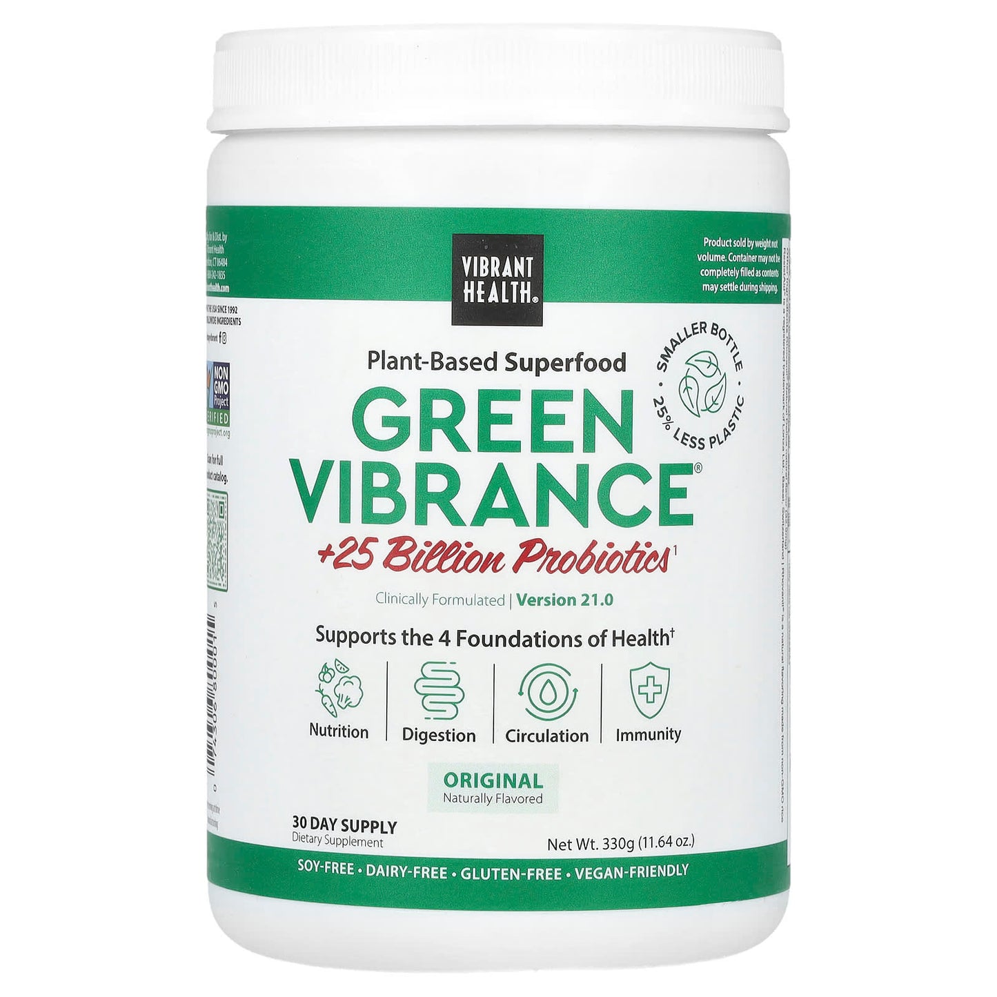 Vibrant Health, Green Vibrance® +25 Billion Probiotics, Version 21.0, Original, 11.64 oz (330 g) - Image 1