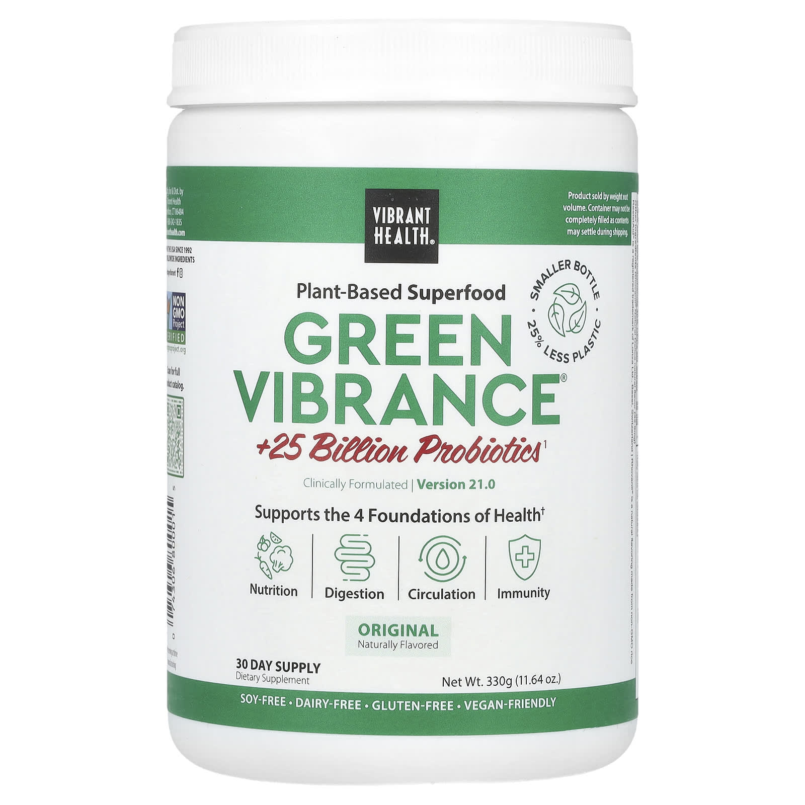 Vibrant Health, Green Vibrance® +25 Billion Probiotics, Version 21.0, Original, 11.64 oz (330 g) - Image 1
