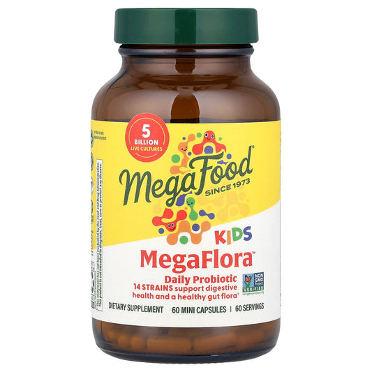 MegaFood, Kids MegaFlora™, Daily Probiotic, 5 Billion CFU, 60 Mini Capsules - Image 1