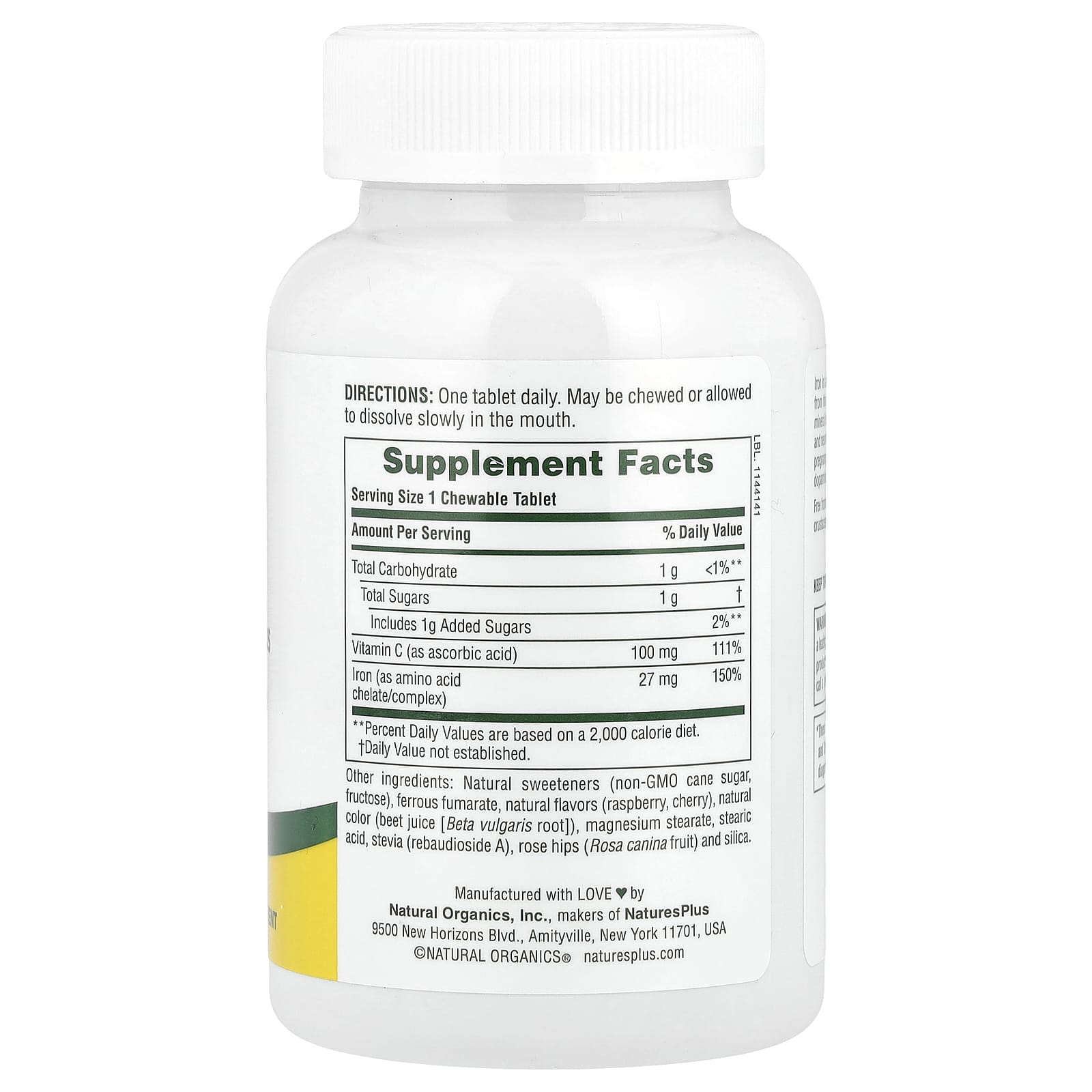 NaturesPlus, Chewable Iron with Vitamin C and Herbs, Cherry, 90 Tablets