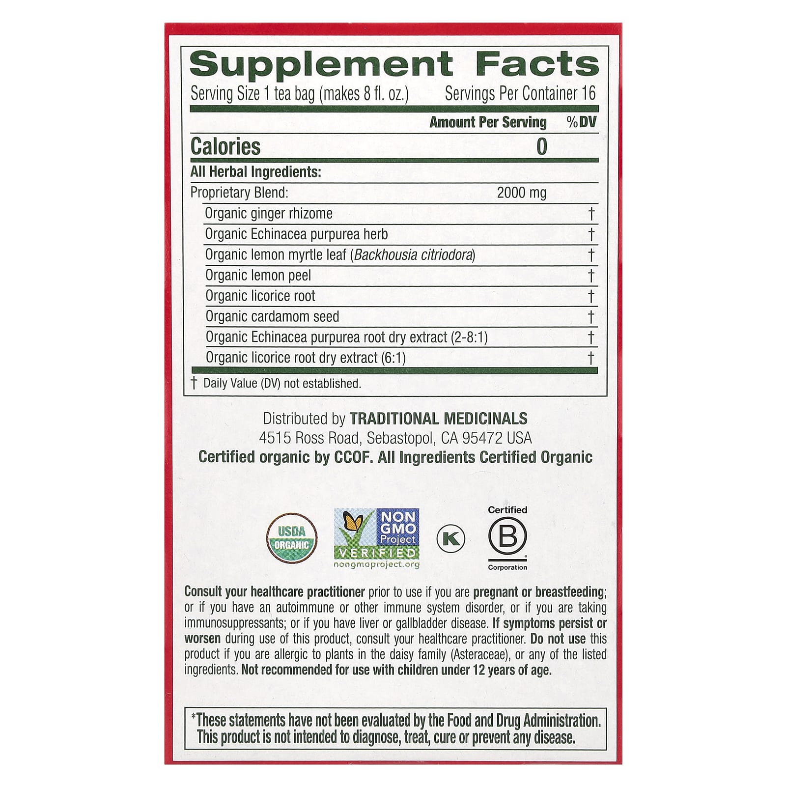 Traditional Medicinals, Organic Immune Zoom®, Lemon Ginger Echinacea, Caffeine Free, 16 Wrapped Tea Bags, 1.13 oz (32 g) - Image 2