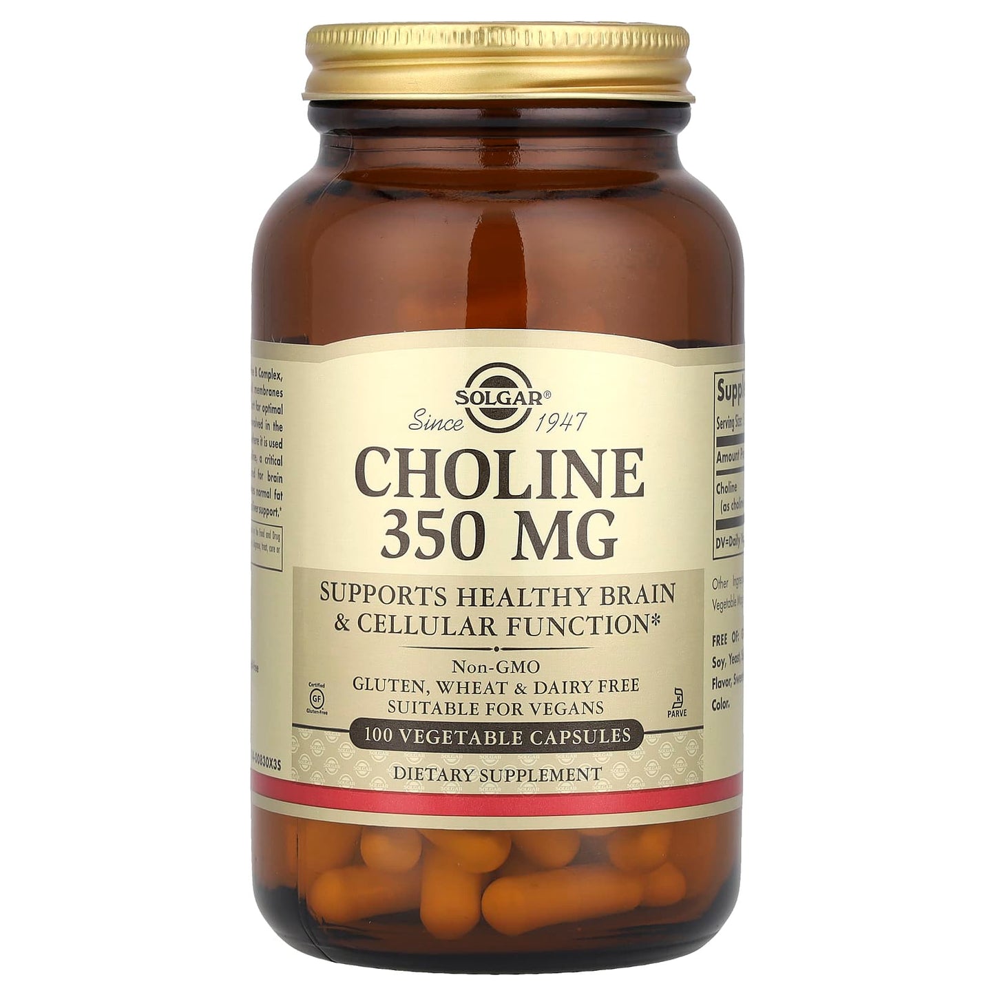 Solgar, Choline, 350 mg, 100 Vegetable Capsule - Image 1