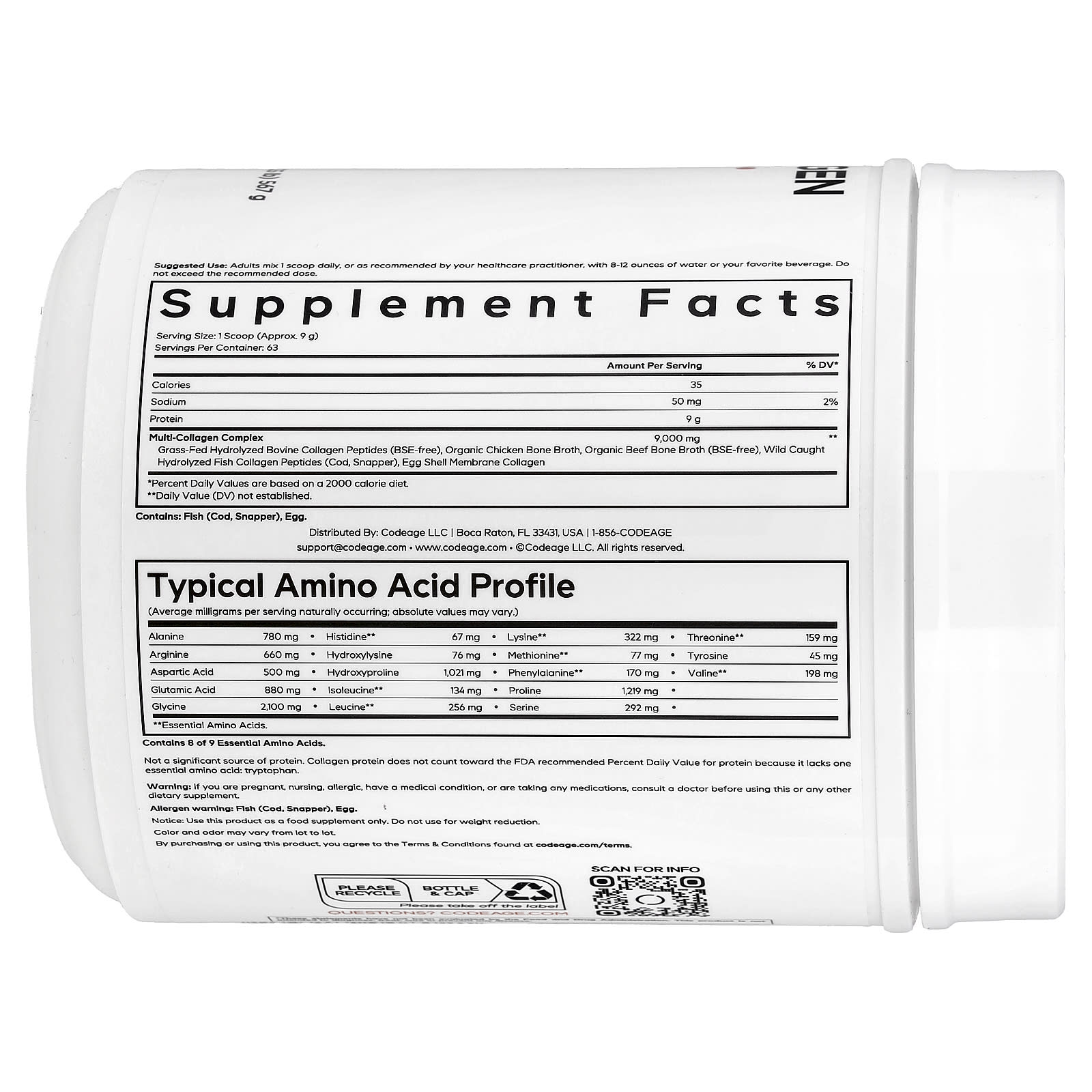 Codeage Multi Collagen Peptides Powder, Unflavored, 20 oz - Image 2