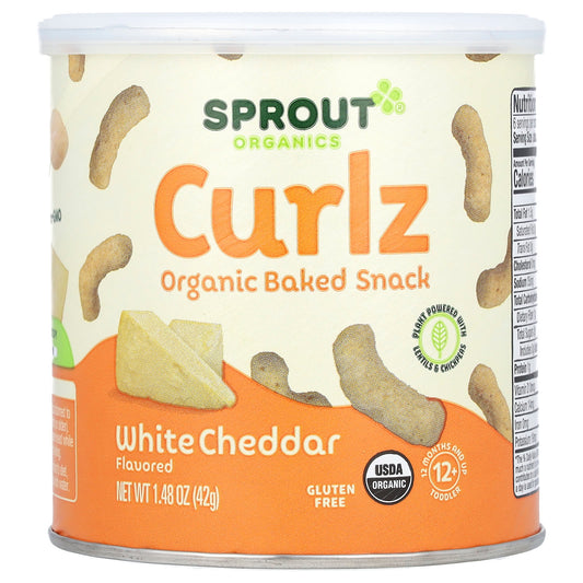 Sprout Organics, Curlz, Organic Baked Snack, 12 Months & Up, White Cheddar, 1.48 oz (42 g) - Image 1