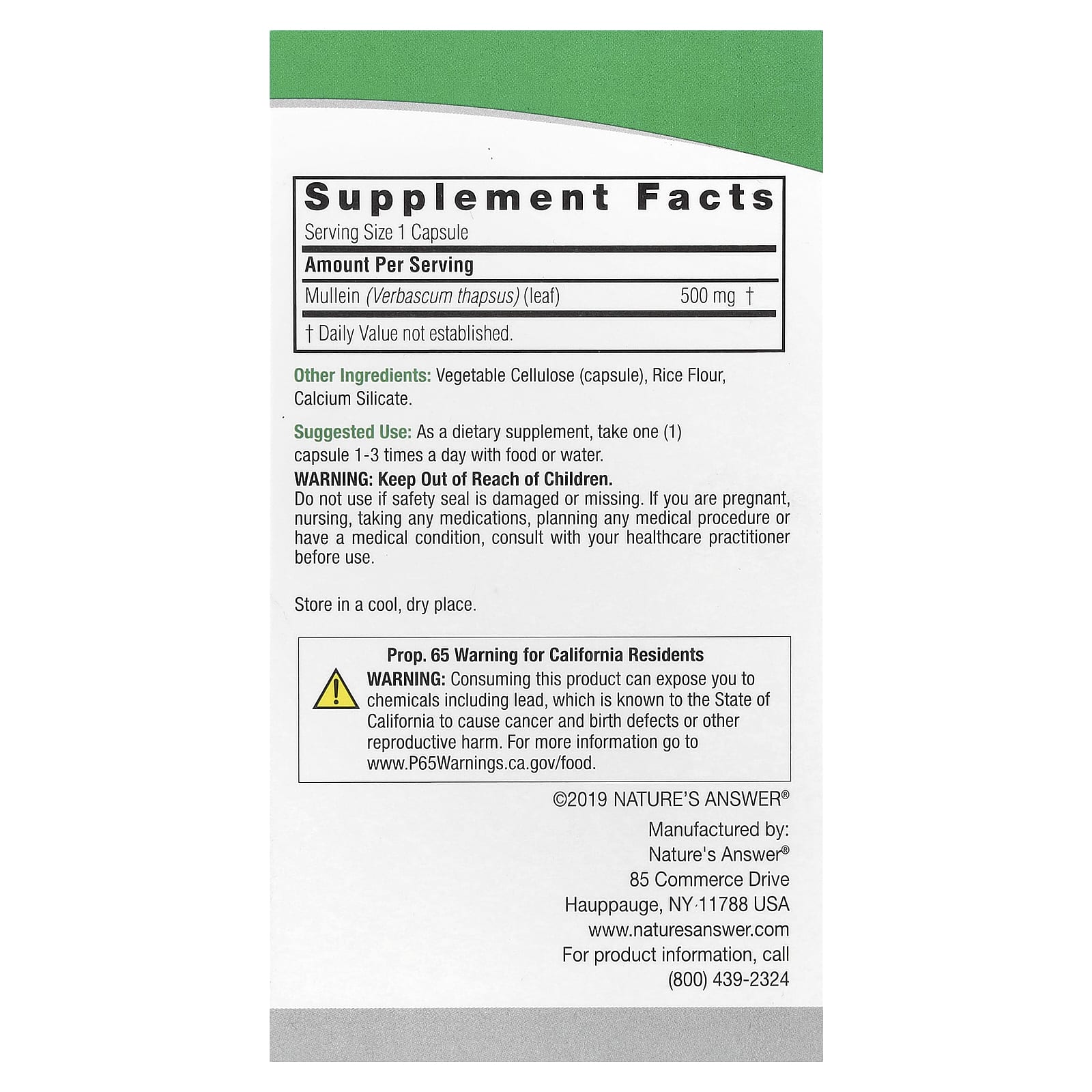 Nature's Answer, Mullein Leaf, 500 mg, 90 Vegetarian Capsules - Image 2