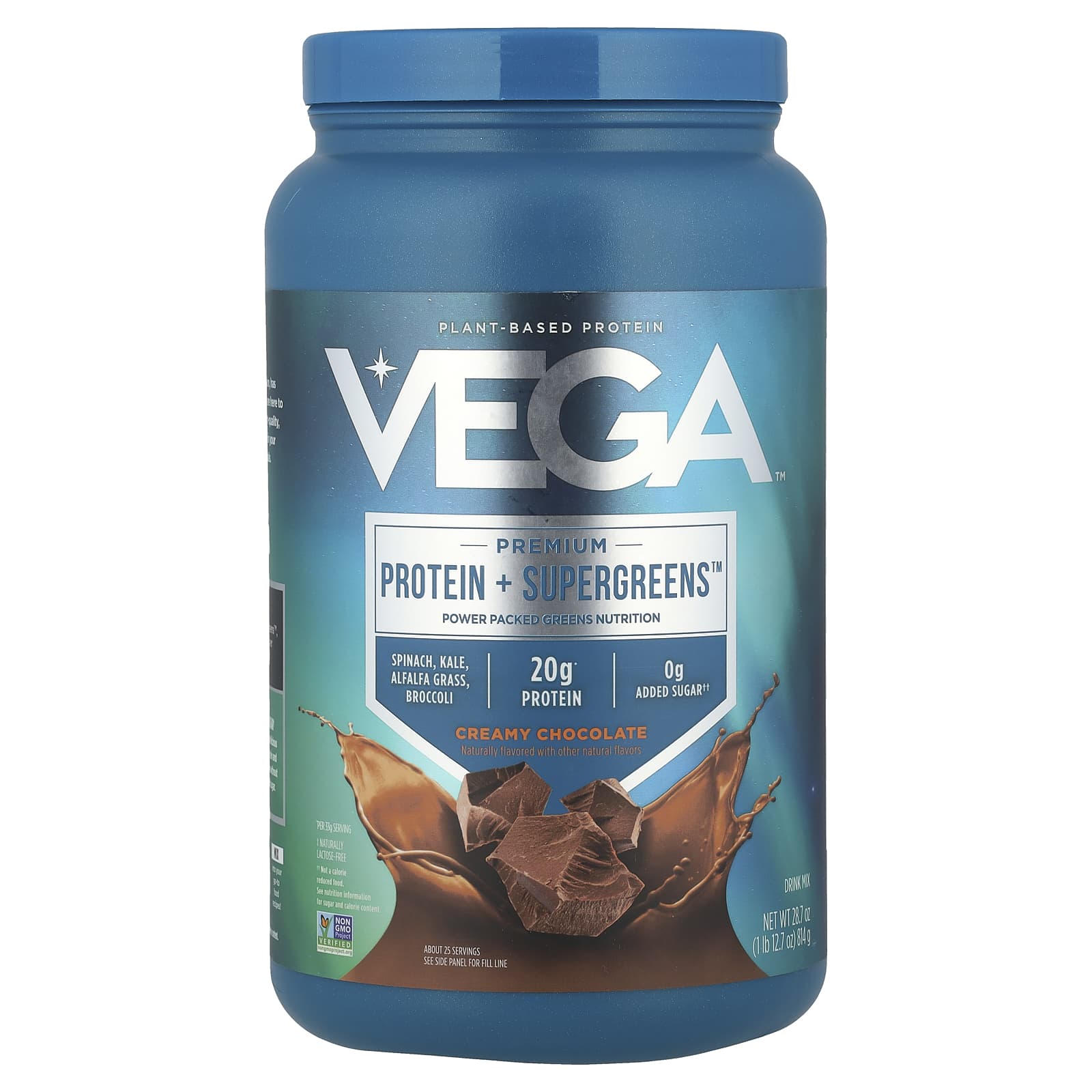 Vega, Plant-Based Protein, Premium Protein + Supergreens™, Creamy Chocolate, 1 lb 12.7 oz (814 g) - Image 1