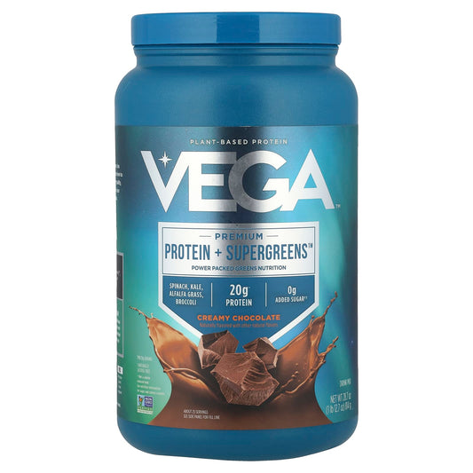 Vega, Plant-Based Protein, Premium Protein + Supergreens™, Creamy Chocolate, 1 lb 12.7 oz (814 g) - Image 1