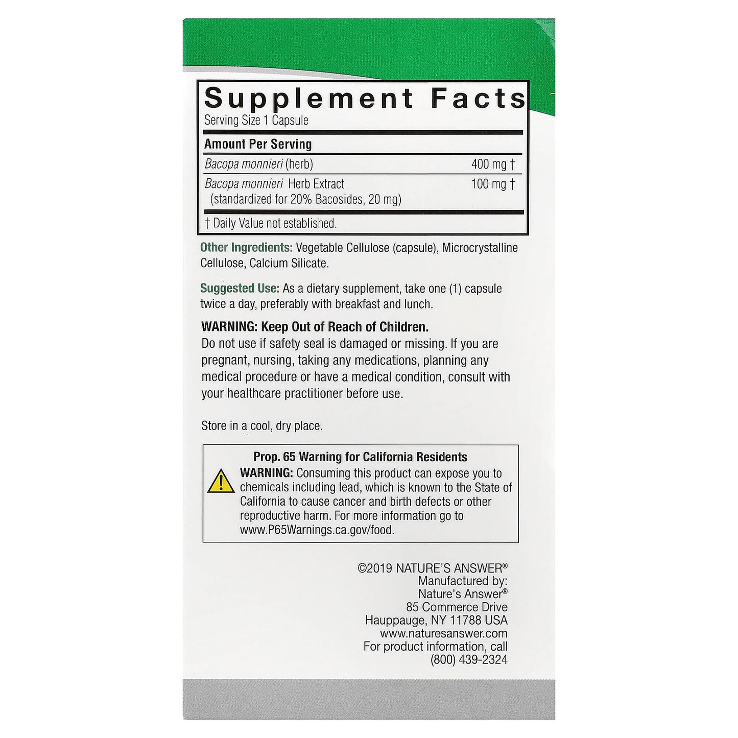 Nature's Answer, Bacopa, 500 mg, 90 Vegetarian Capsules - Image 2