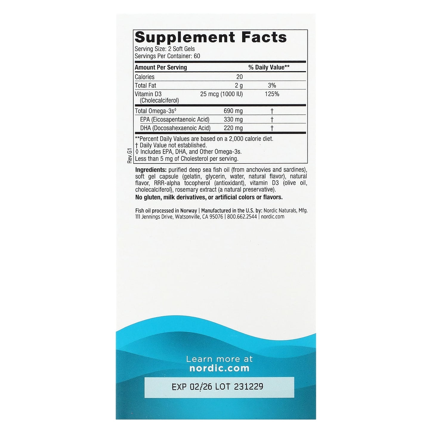Nordic Naturals, Omega-3D, Lemon, 120 Soft Gels - Image 2