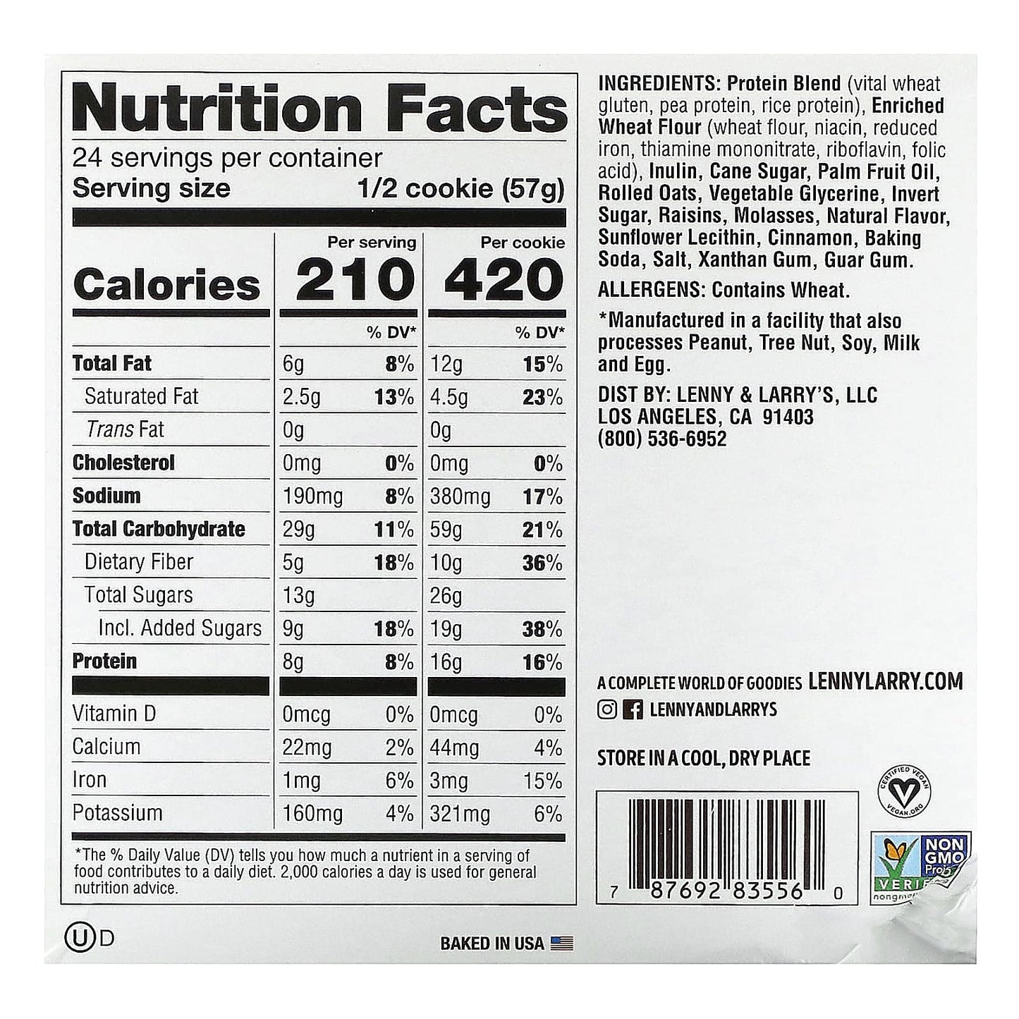 Lenny & Larry's, The Complete Cookie, Oatmeal Raisin, 12 Cookies, 4 oz (113 g) Each - Image 2