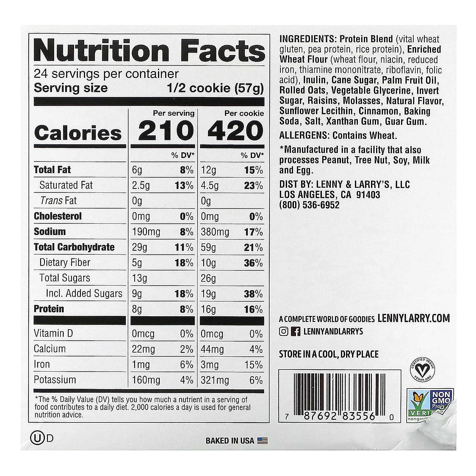 Lenny & Larry's, The Complete Cookie, Oatmeal Raisin, 12 Cookies, 4 oz (113 g) Each - Image 2