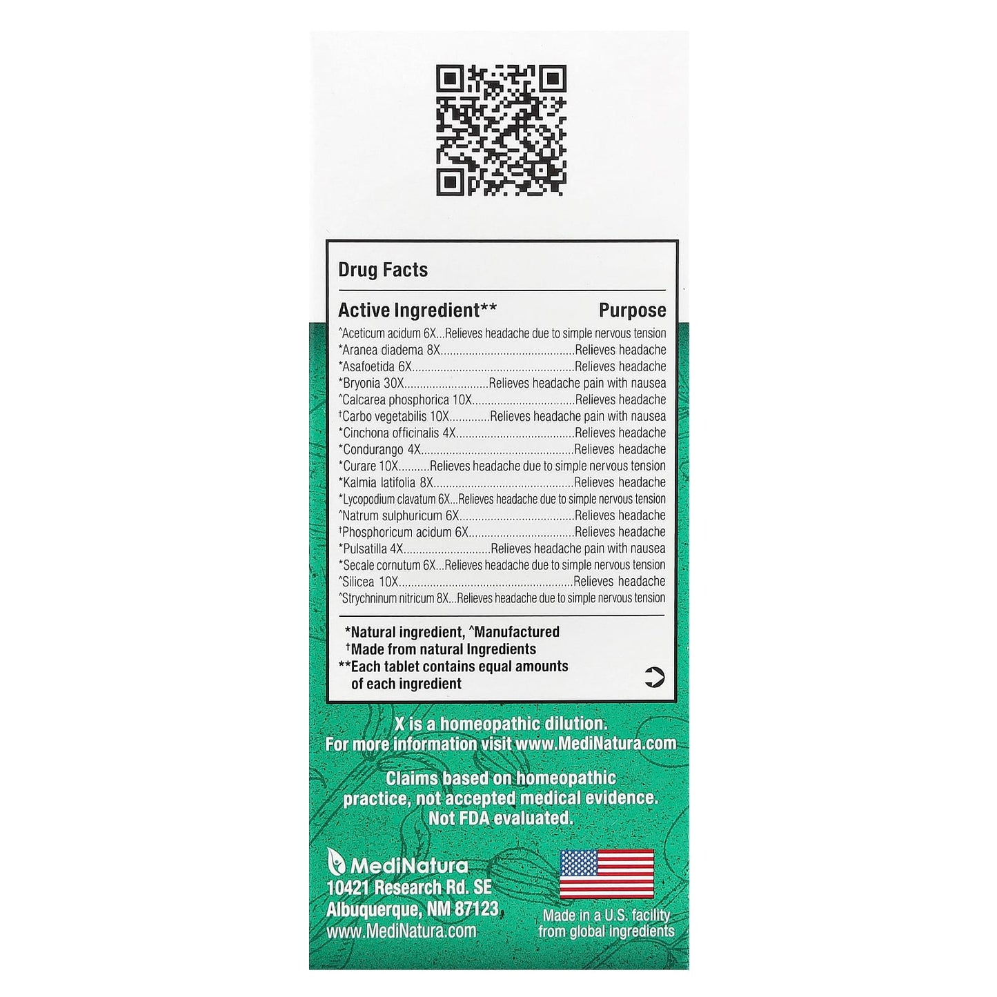 MediNatura, BHI, Migraine Headache Relief, 100 Tablets - Image 2