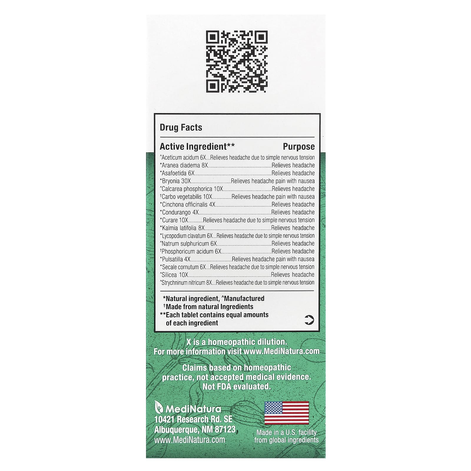 MediNatura, BHI, Migraine Headache Relief, 100 Tablets - Image 2