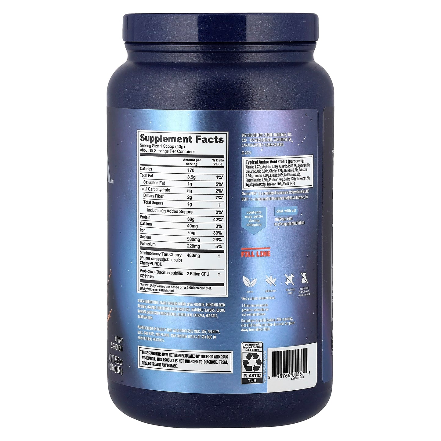 Vega, Performance, Protein + Recovery, Mocha, 1 lb 13 oz (812 g) - Image 2