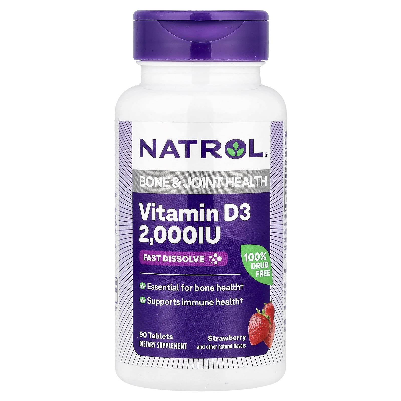 Natrol, Vitamin D3, Strawberry, 2,000 IU, 90 Tablets - Image 1