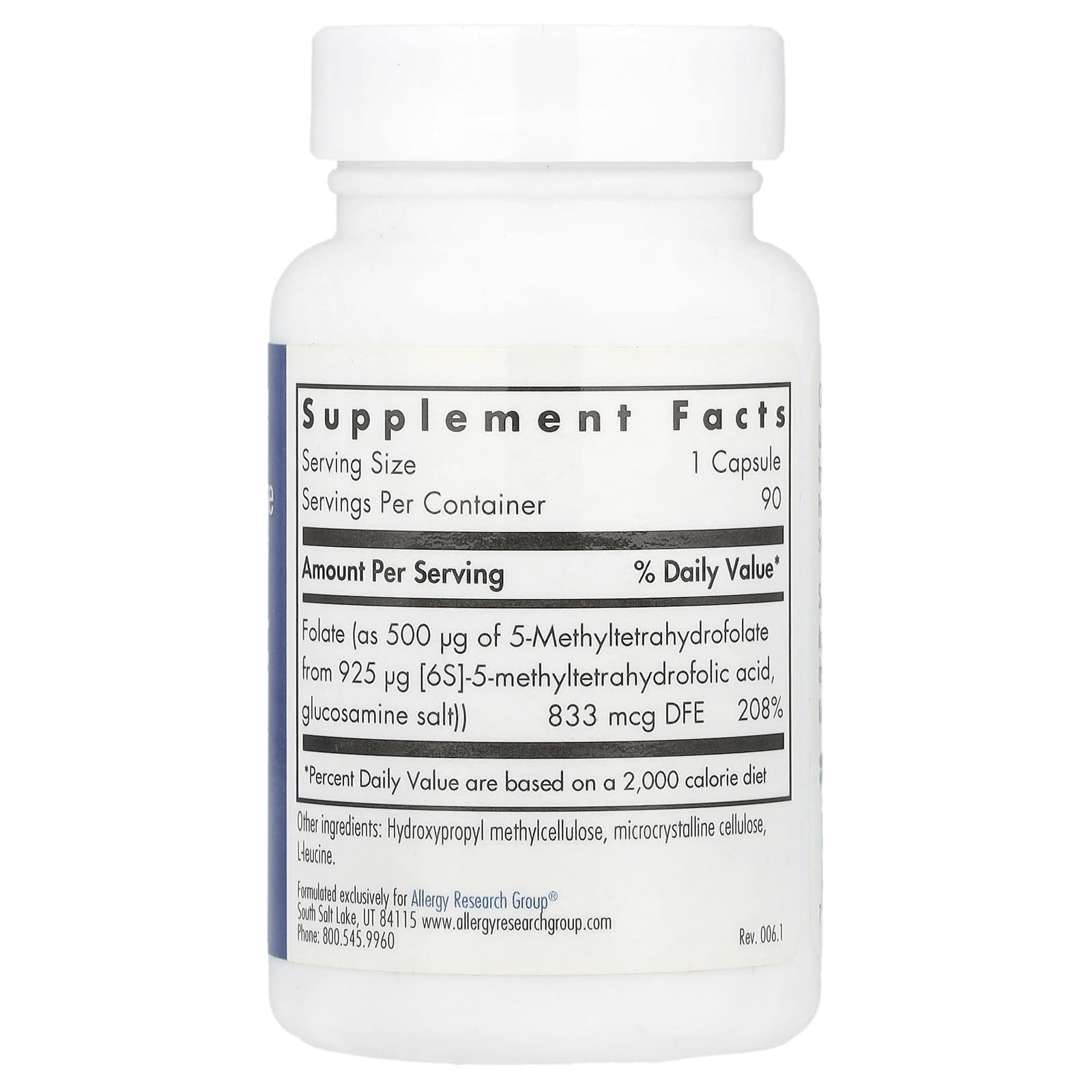 4th Generation Folate Supplement by Allergy Research Group - 90 Capsules - Image 2