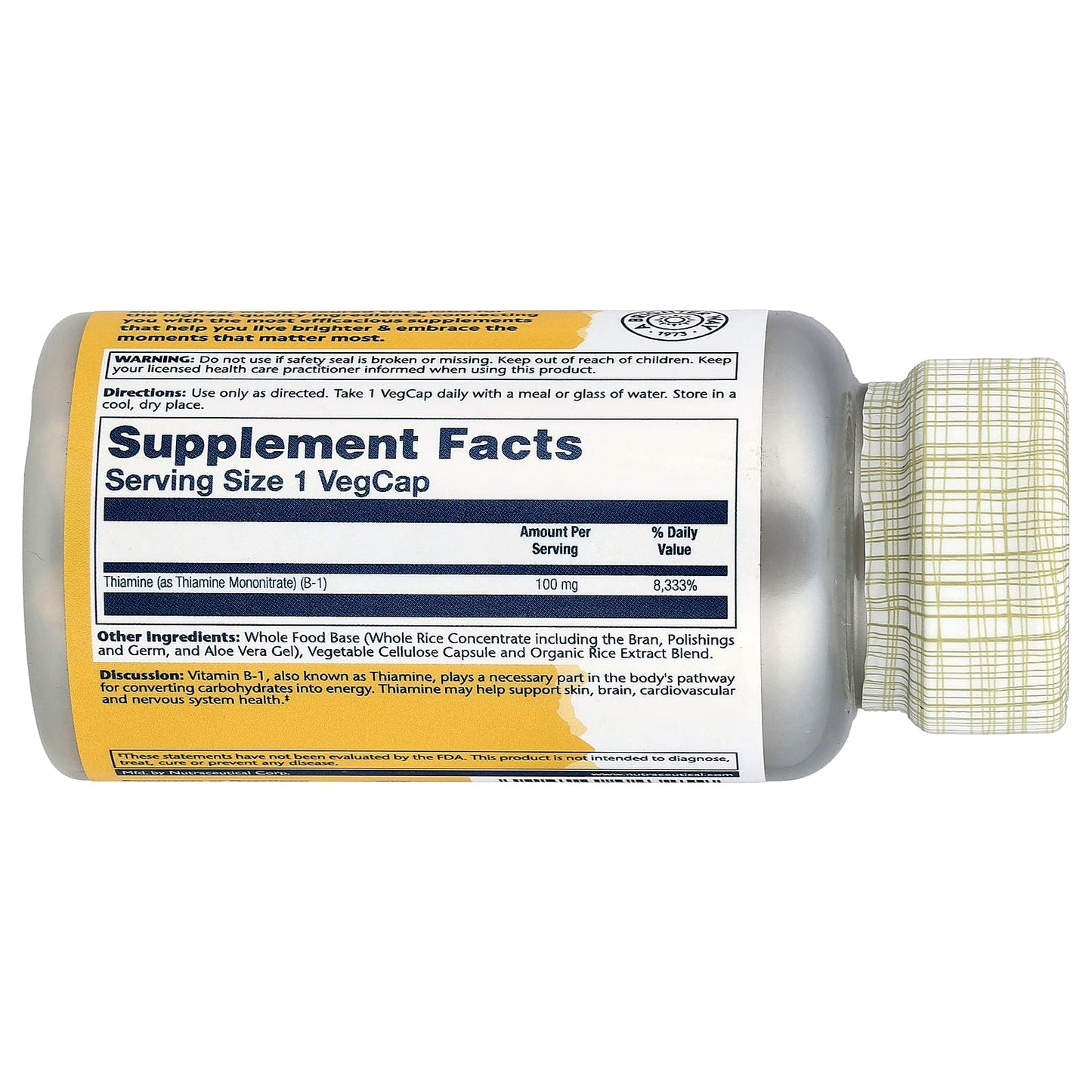 Solaray, Vitamin B-1, 100 mg, 100 VegCaps - Image 2
