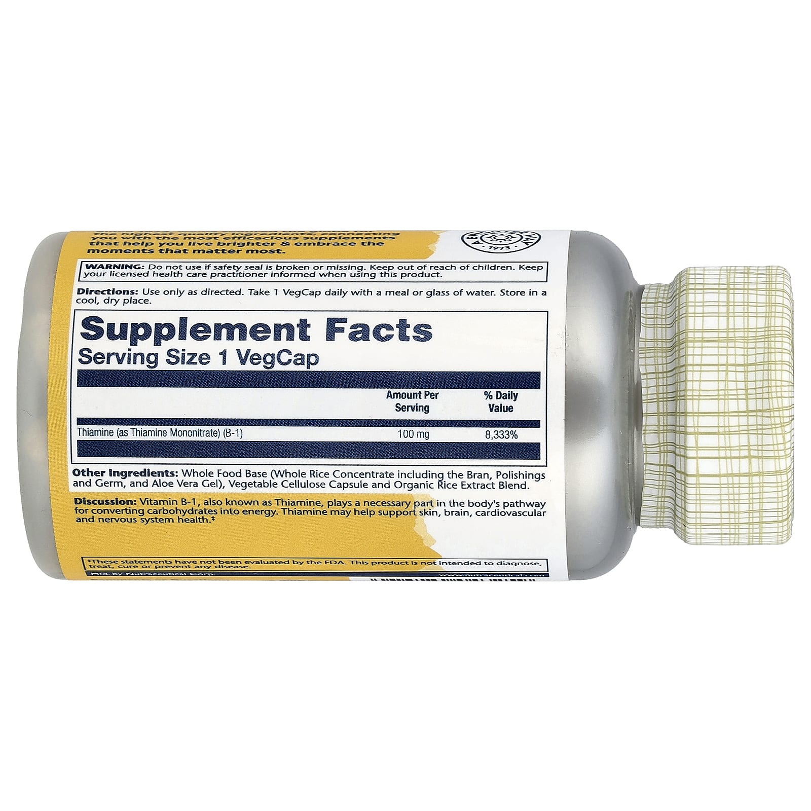 Solaray, Vitamin B-1, 100 mg, 100 VegCaps - Image 2