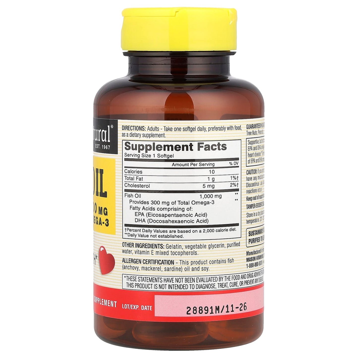 Mason Natural, Fish Oil, 1,000 mg, 60 Softgels - Image 2