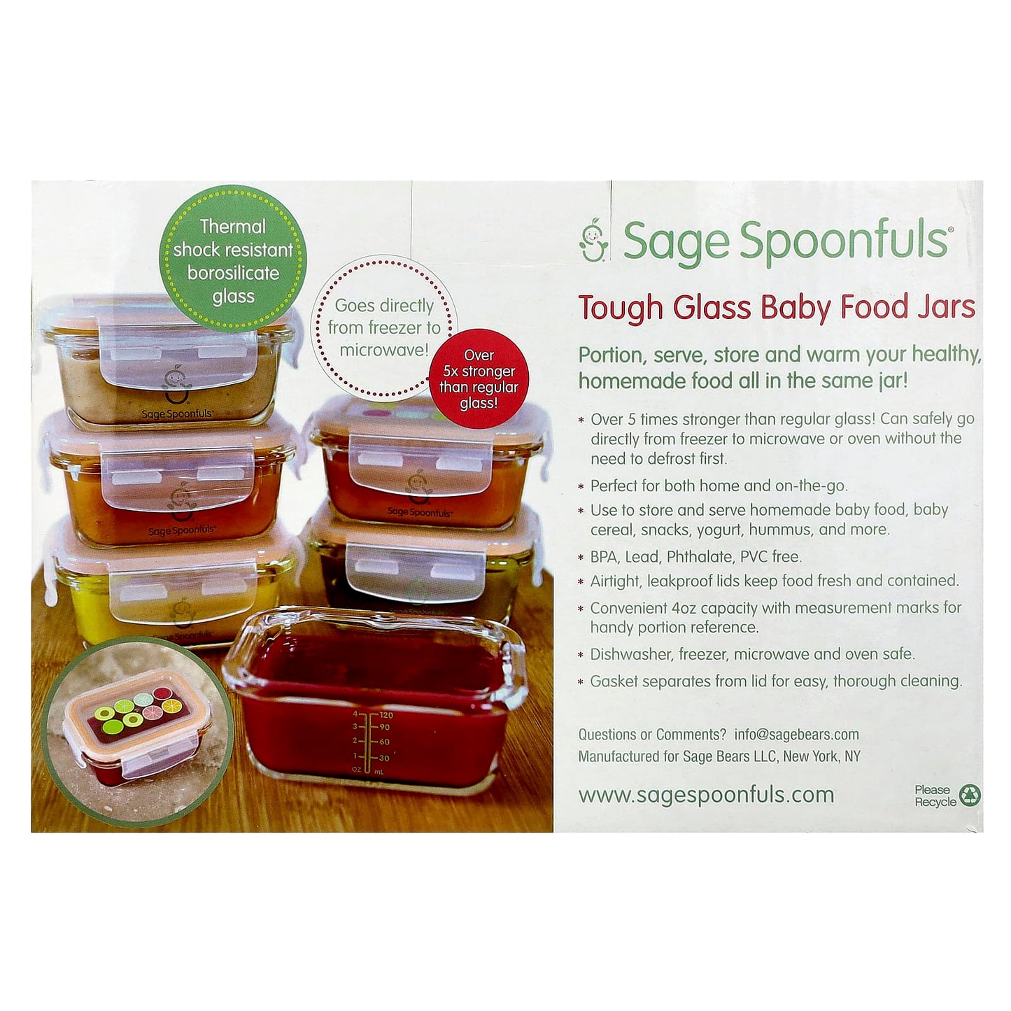 Sage Spoonfuls, Tough Glass Baby Food Jars, 6 Pack, 4 oz (120 ml) Each - Image 2