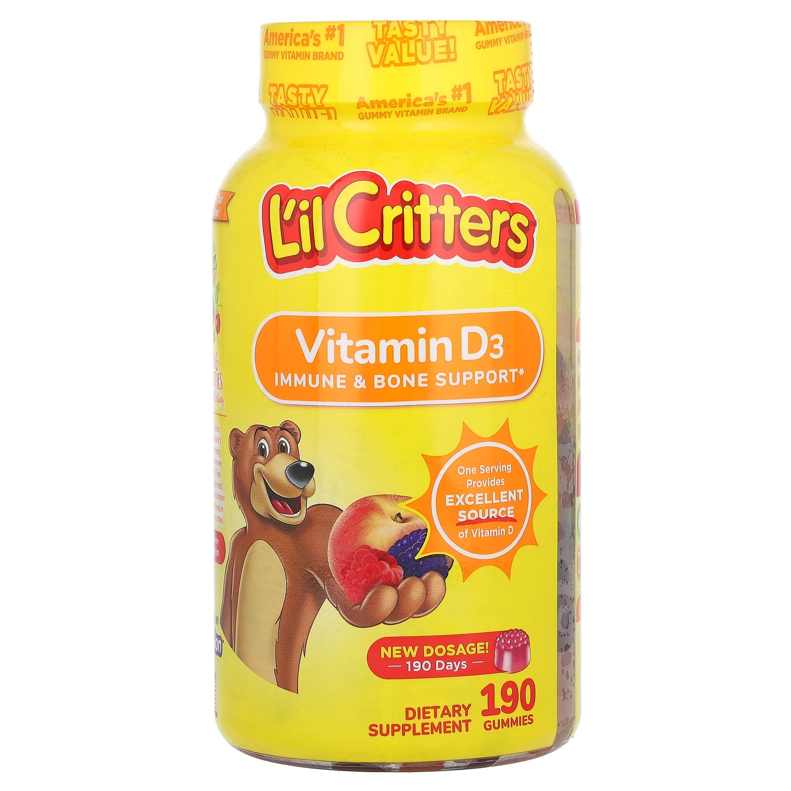 L'il Critters, Vitamin D3, Raspberry, Peach and Blackberry, 190 Gummies (25 mcg (1,000 IU) per Gummy)