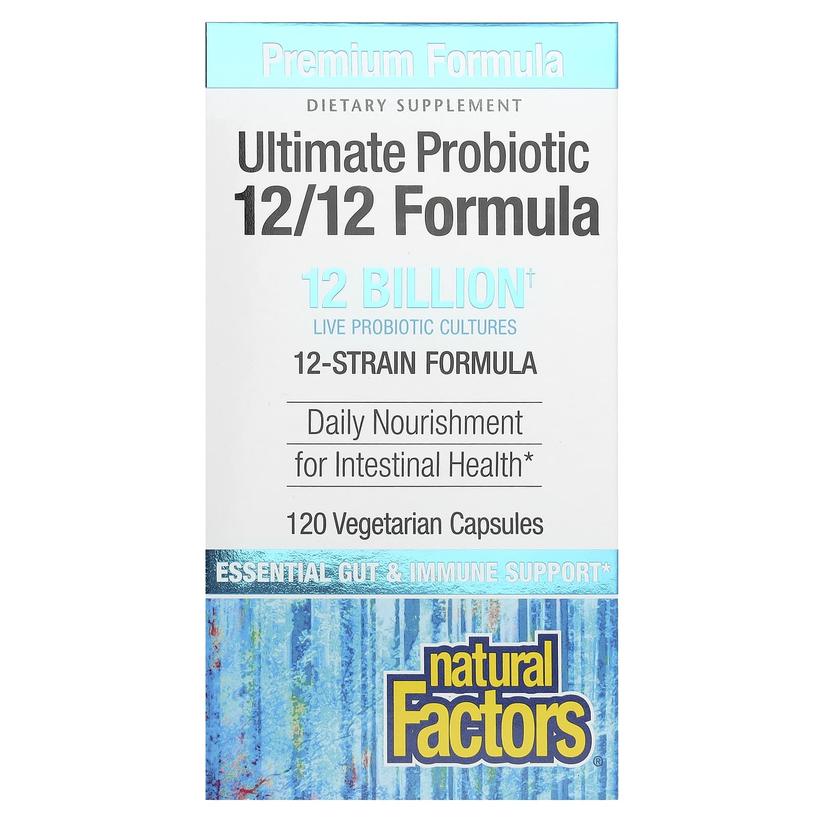 Natural Factors, Ultimate Probiotic, 12/12 Formula, 12 Billion CFU, 120 Vegetarian Capsules - Image 1