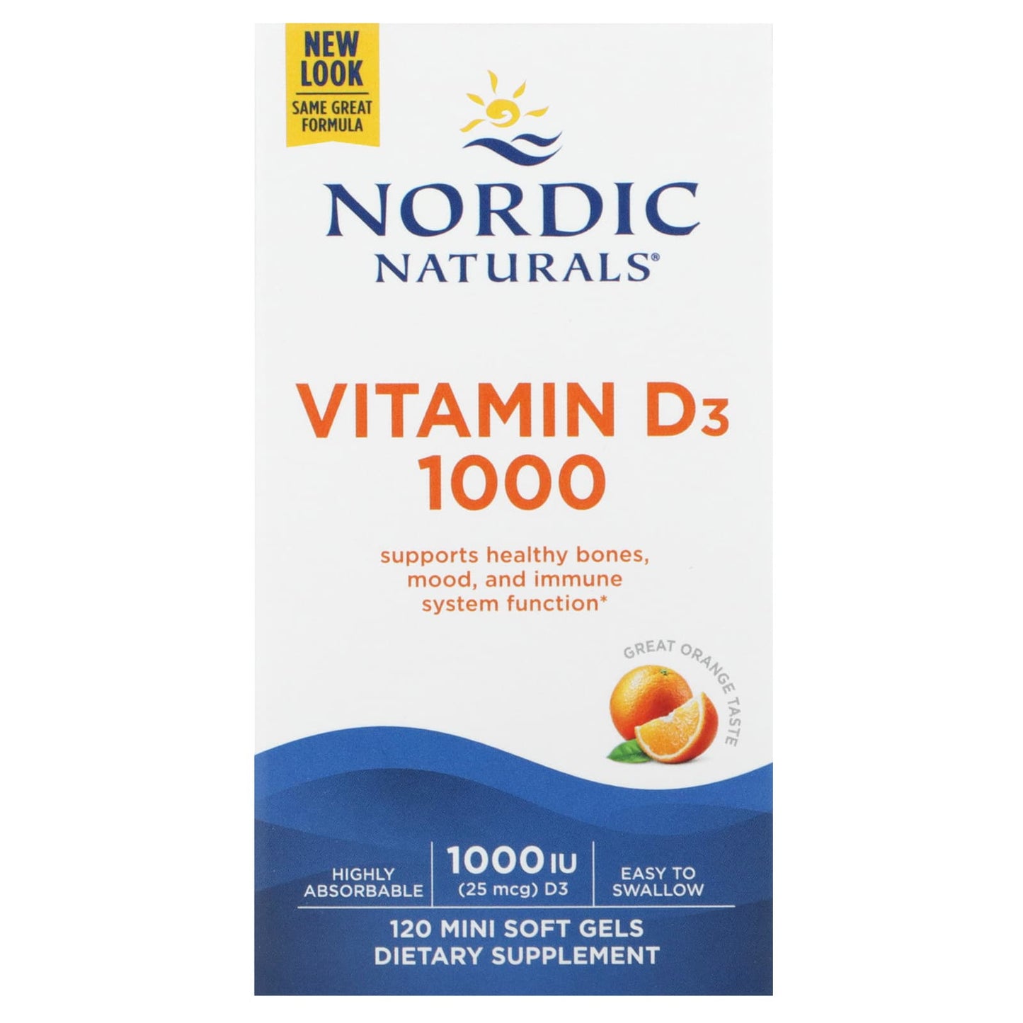 Nordic Naturals, Vitamin D3 1000, Orange, 25 mcg (1,000 IU), 120 Mini Soft Gels - Image 1