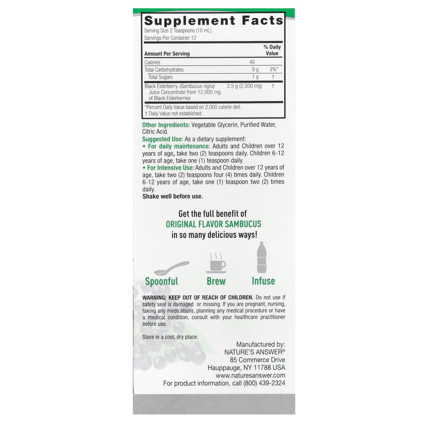 Nature's Answer, Sambucus, Black Elderberry, Alcohol-Free, 2,500 mg, 4 fl oz (120 ml) - Image 2