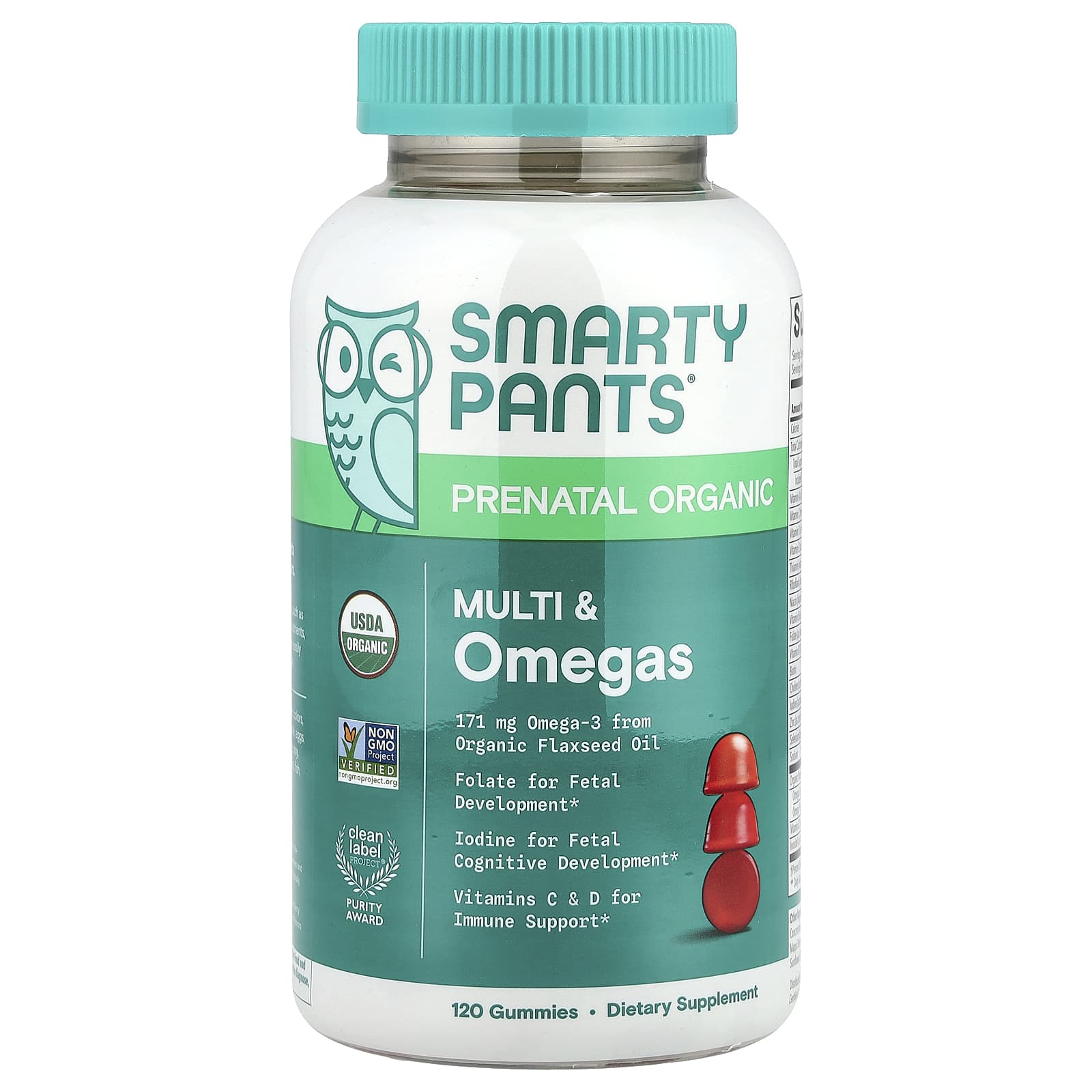SmartyPants, Organic Prenatal Multi & Omegas, Grape, Blueberry & Mixed Berry, 120 Gummies - Image 1