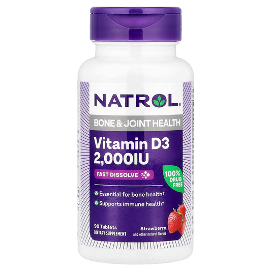 Natrol, Vitamin D3, Strawberry, 2,000 IU, 90 Tablets - Image 1