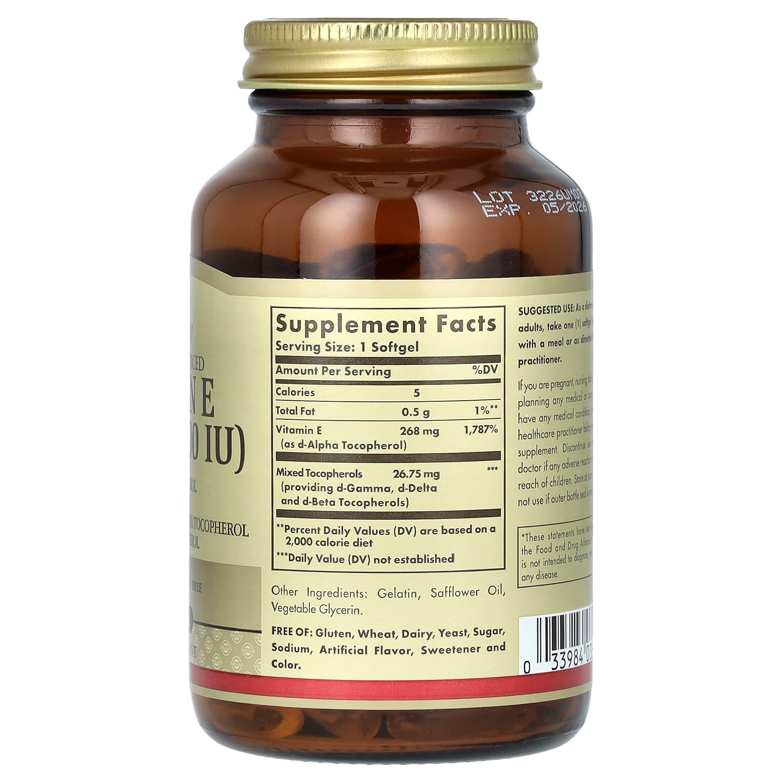 Solgar, Naturally Sourced Vitamin E, 100 Softgels - Image 2