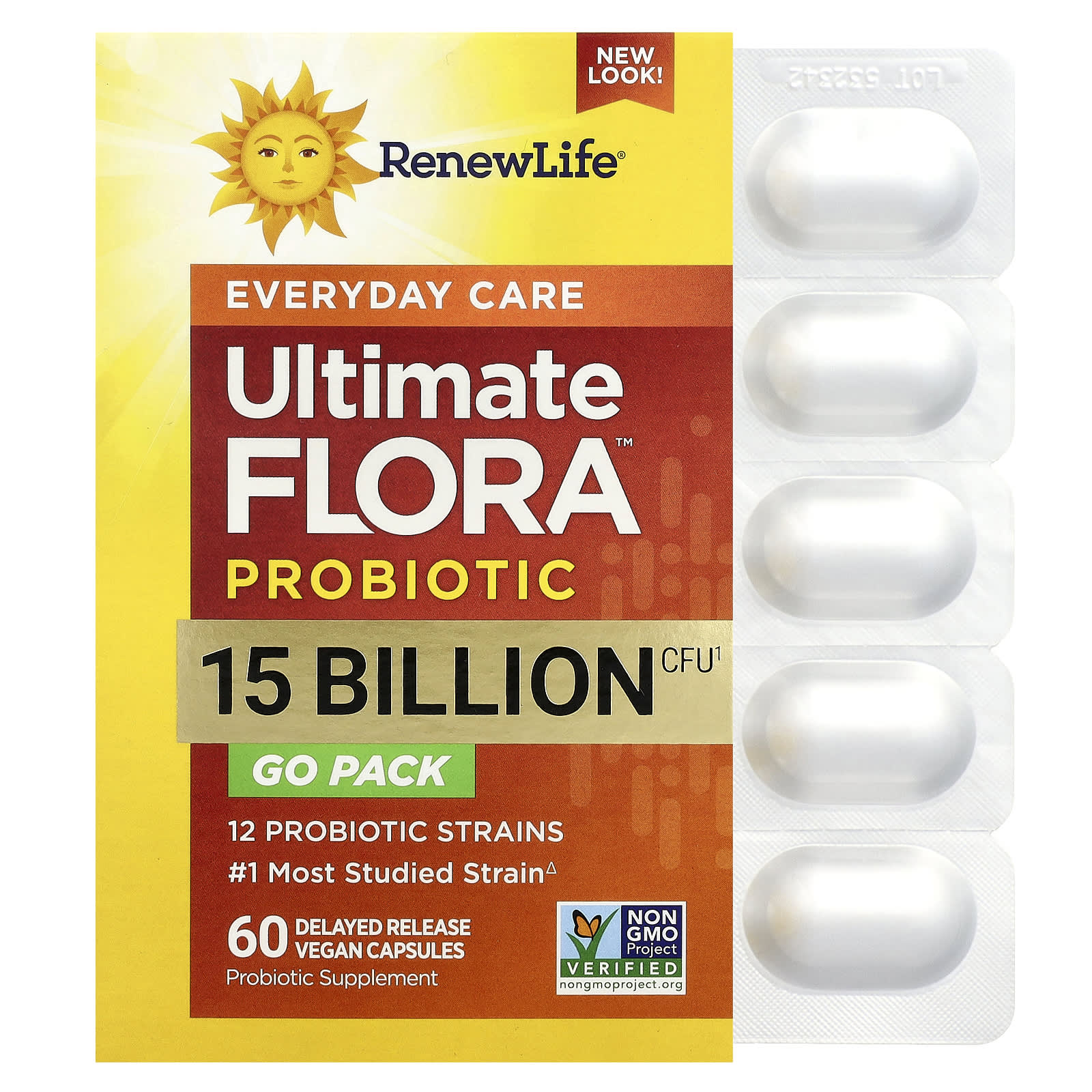 Renew Life, Ultimate Flora™ Everyday Care Probiotic, 15 Billion CFU, 60 Delayed Release Vegan Capsules - Image 1