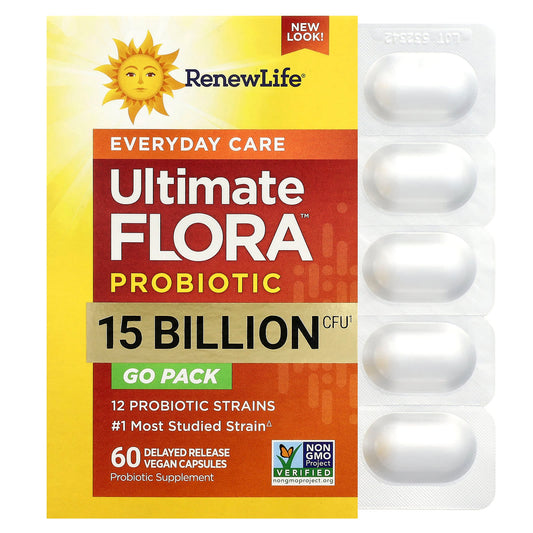 Renew Life, Ultimate Flora™ Everyday Care Probiotic, 15 Billion CFU, 60 Delayed Release Vegan Capsules - Image 1