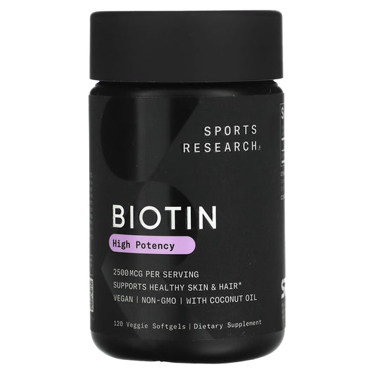 Sports Research, Biotin, High Potency, 2,500 mcg, 120 Veggie Softgels - Image 1