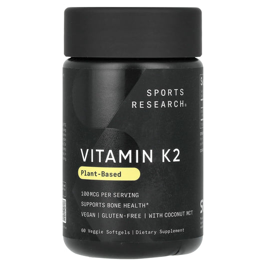 Sports Research, Vitamin K2, Plant-Based, 100 mcg, 60 Veggie Softgels - Image 1