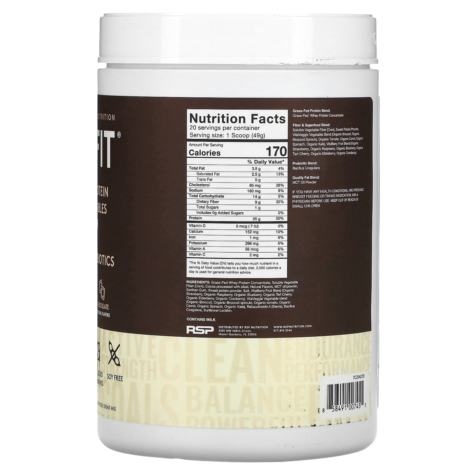 RSP Nutrition, TrueFit, Grass-Fed Protein Shake with Fruits & Vegetbles, Chocolate, 2.16 lbs (980 g) - Image 2