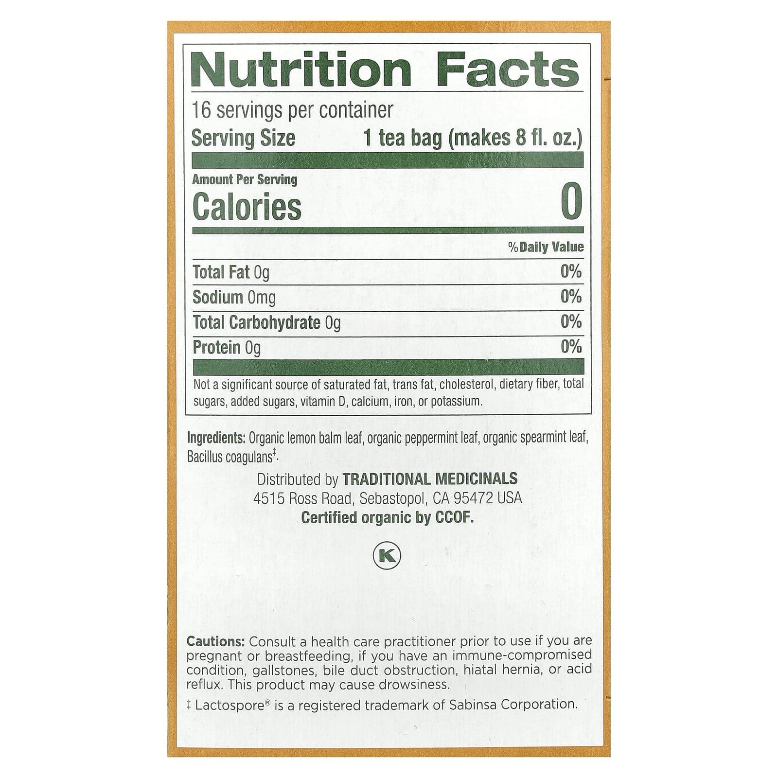 Traditional Medicinals, Organic Herbal Tea, Triple Mint Daily Probiotic, Caffeine Free, Peppermint, Spearmint & Lemon Balm, 16 Wrapped Tea Bags, 0.85 oz (24 g) - Image 2