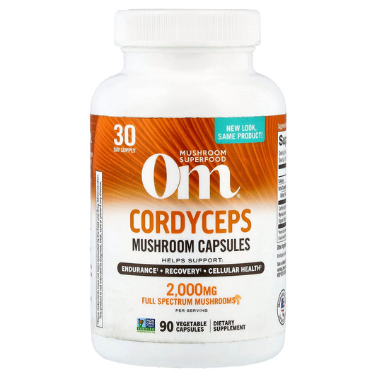 Om Mushrooms, Cordyceps, 90 Vegetable Capsules (666 mg per Capsule) - Image 1