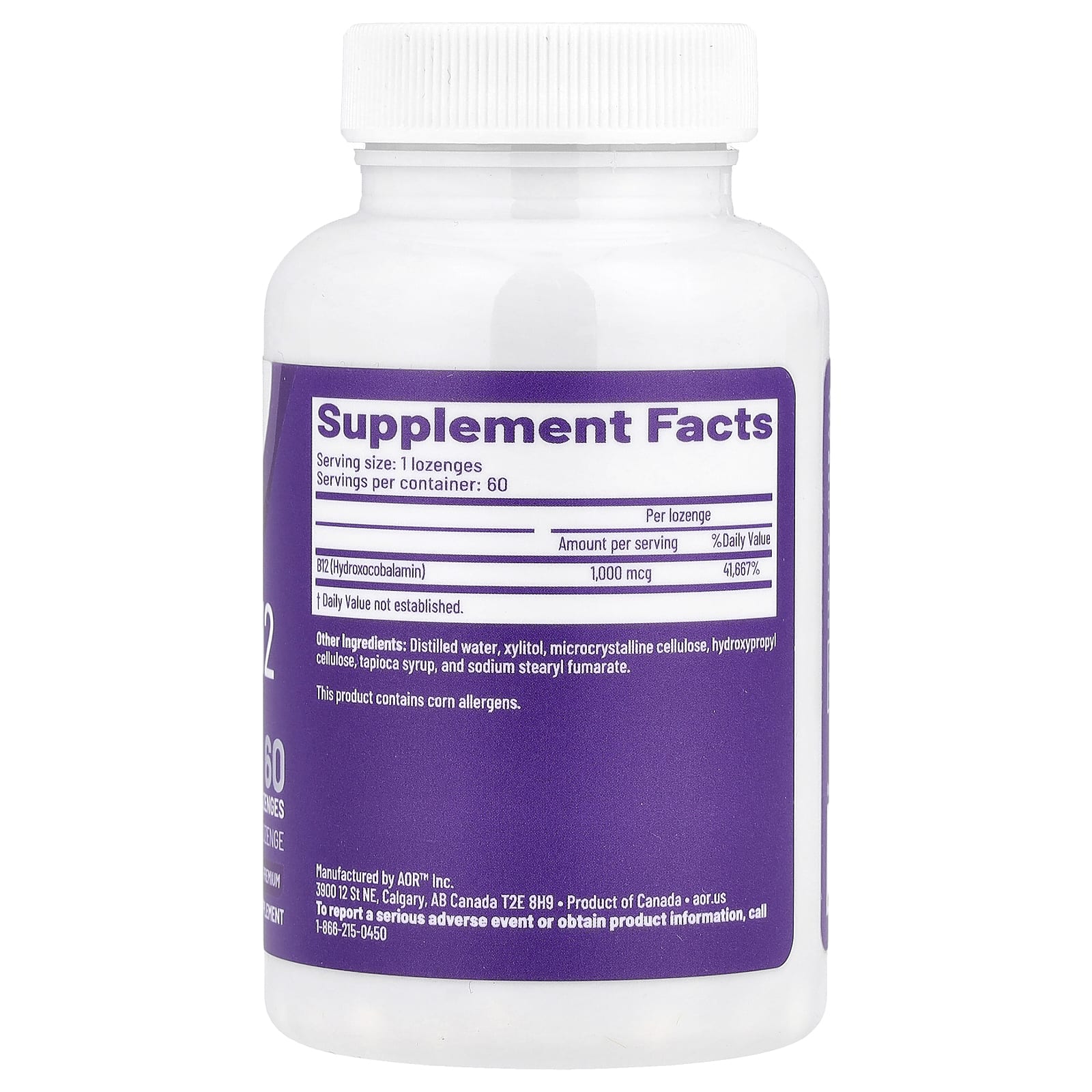<strong>Hydroxy B12 by AOR - 1,000 mcg, 60 Lozenges</strong> - Image 2
