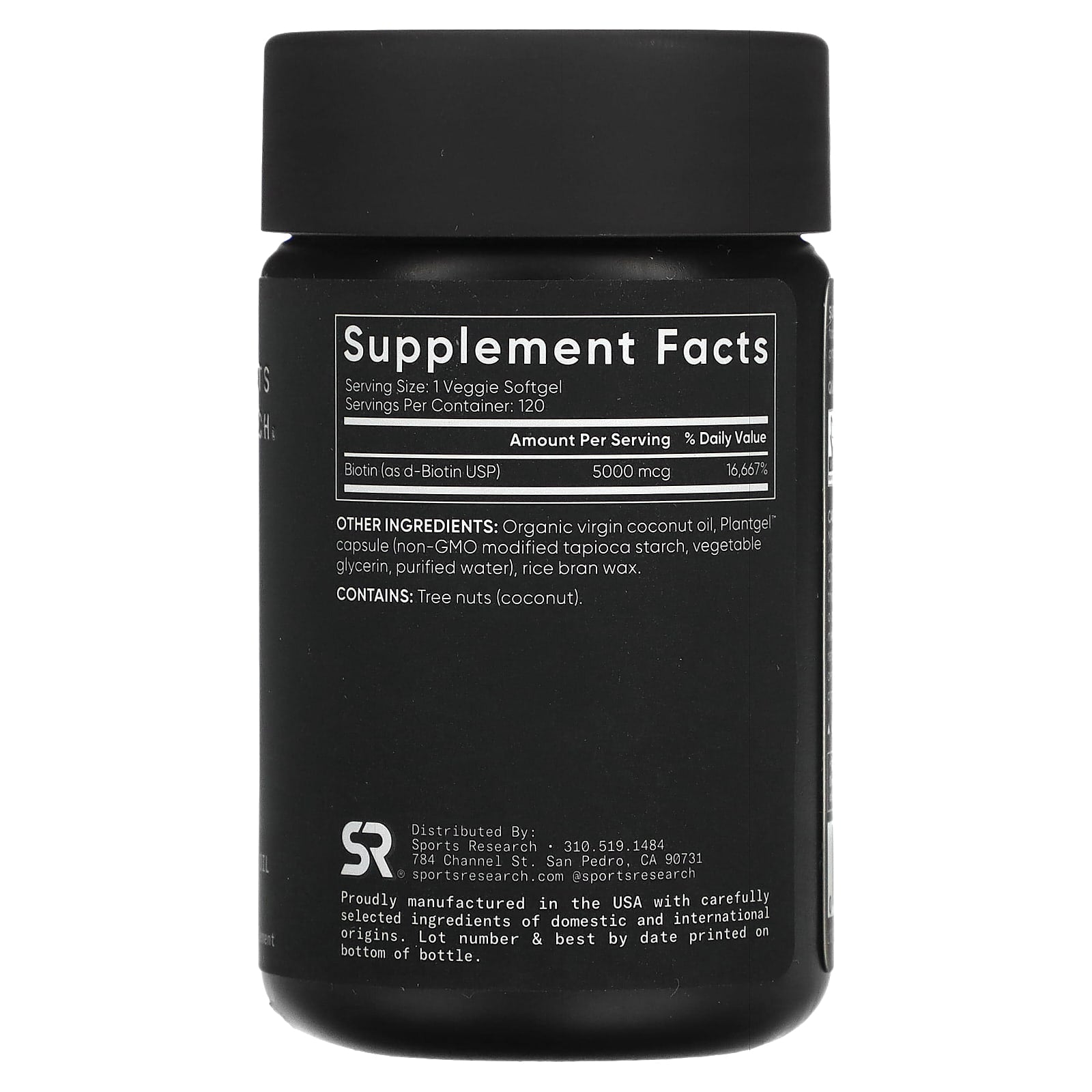 Sports Research, Biotin, Extra Strength, 5,000 mcg, 120 Veggie Softgels - Image 2