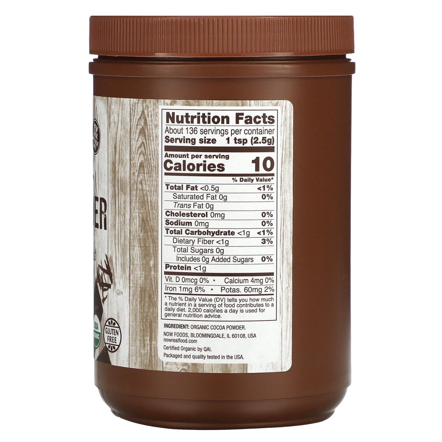 NOW Foods, Real Food, Organic Cocoa Powder, 12 oz (340 g) - Image 2